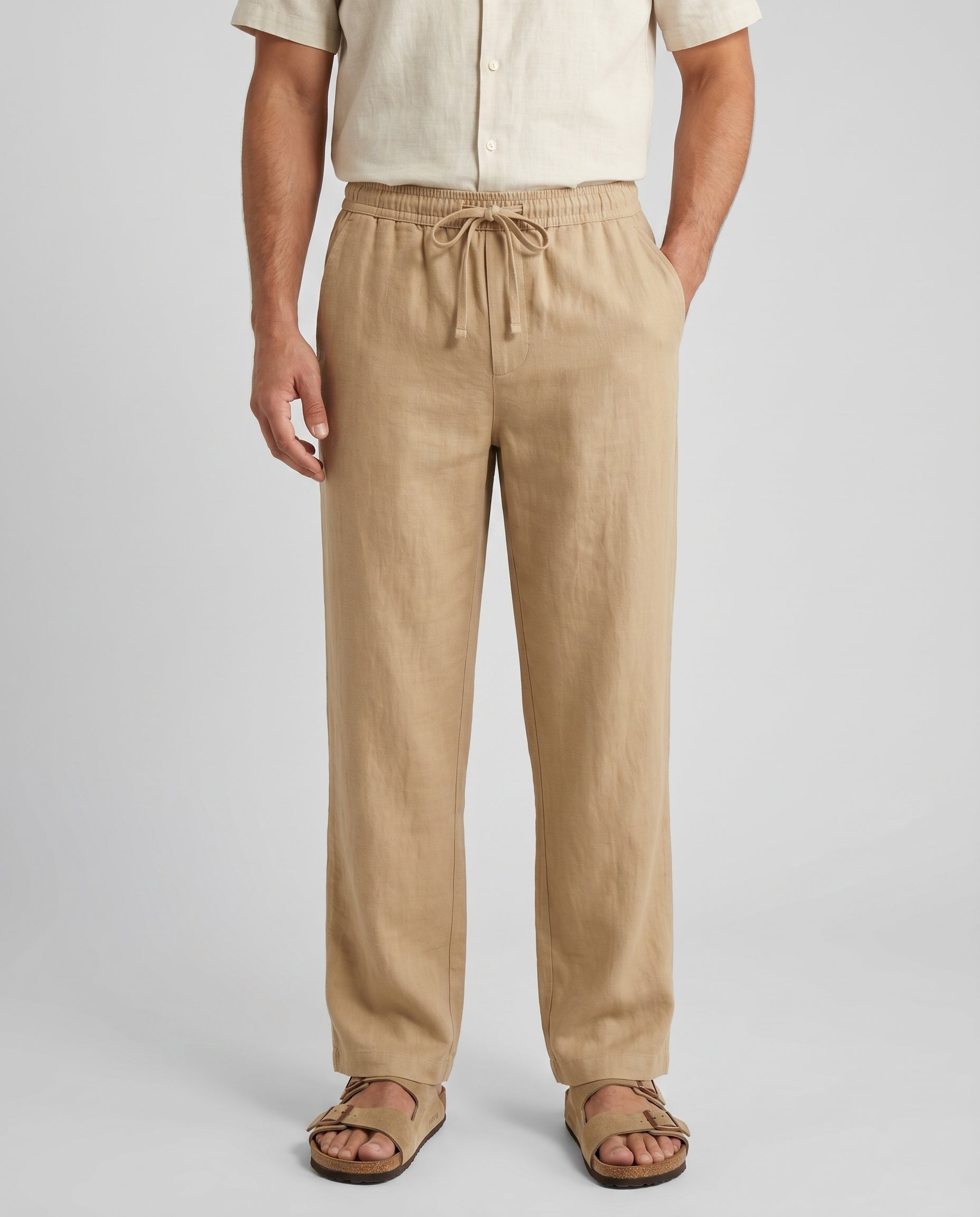 Herrebukser linned-look sand - Valmont Wear