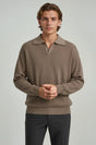 Hemd Herren Taupebraun – Strickhemd, Langarm, Reverskragen, Regular Fit