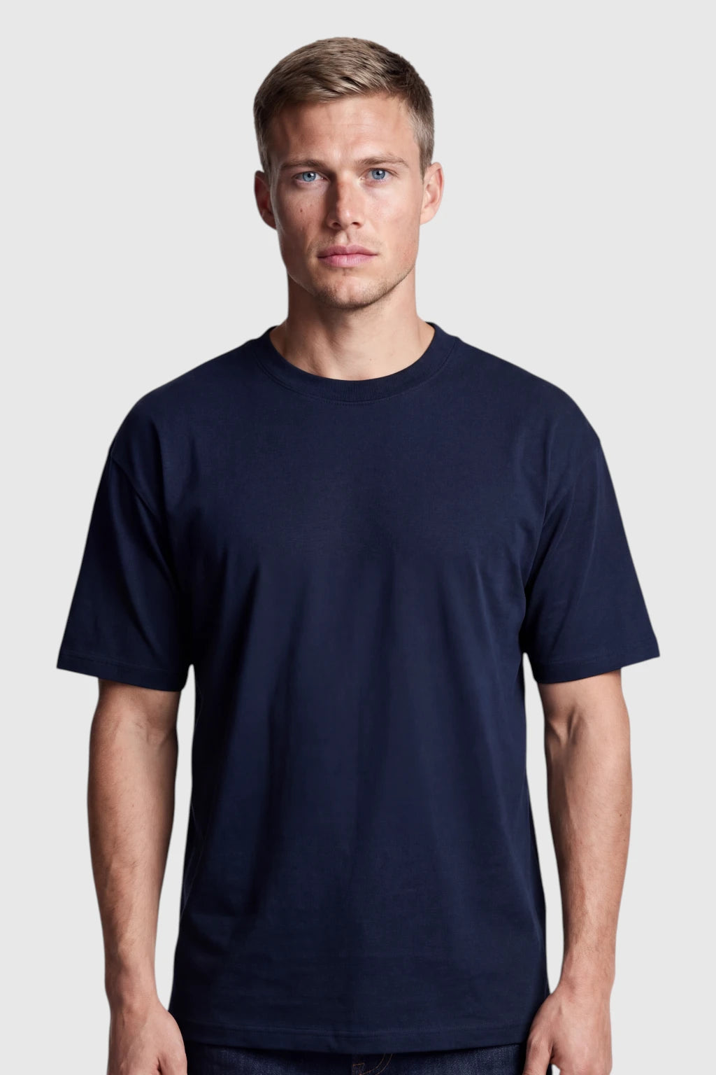 Herre T-shirt i Bomuld – Åndbar Kortærmet Rund Hals – Marineblå