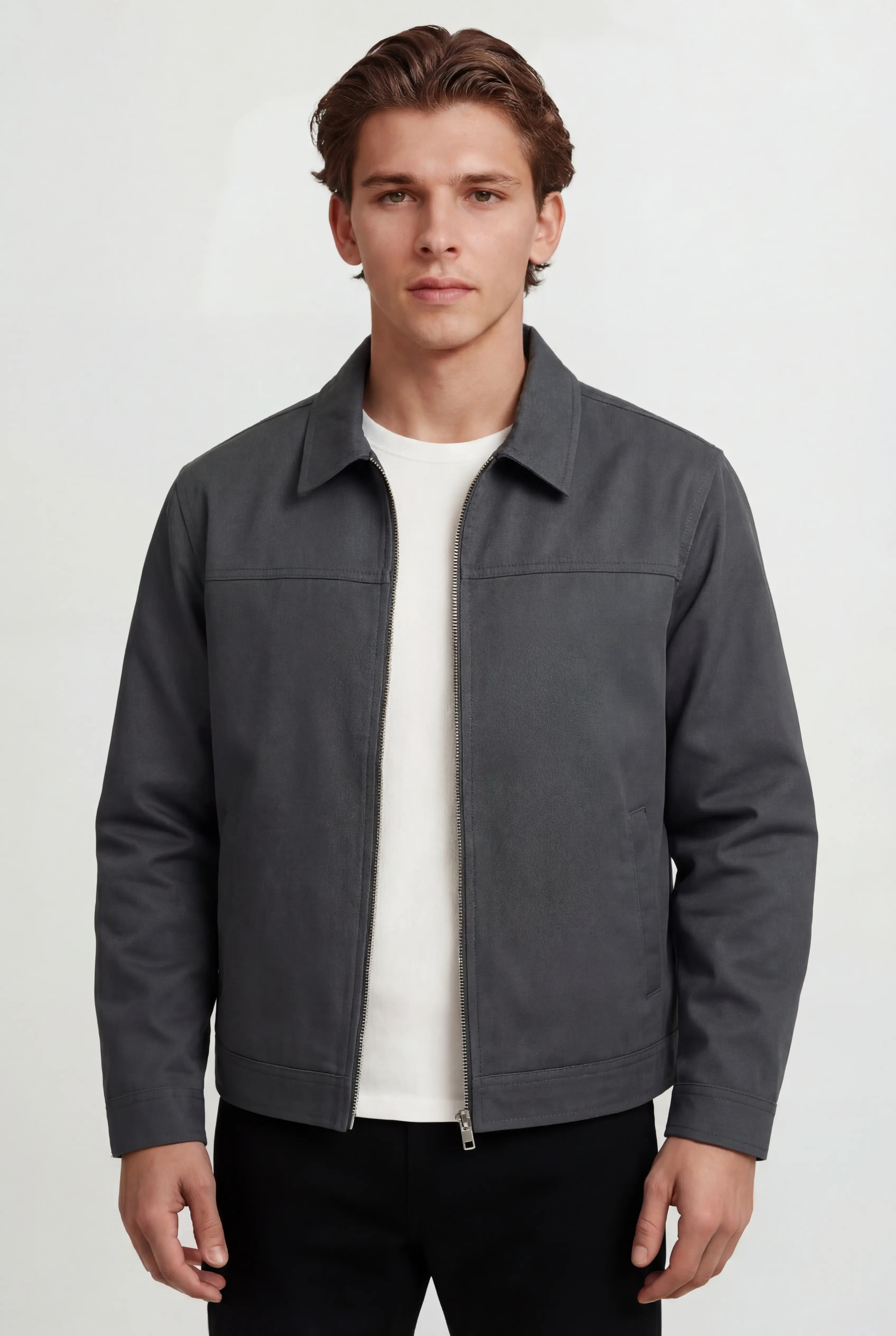Letvægts Twill Jakke til Mænd – Mørkegrå – Regular Fit