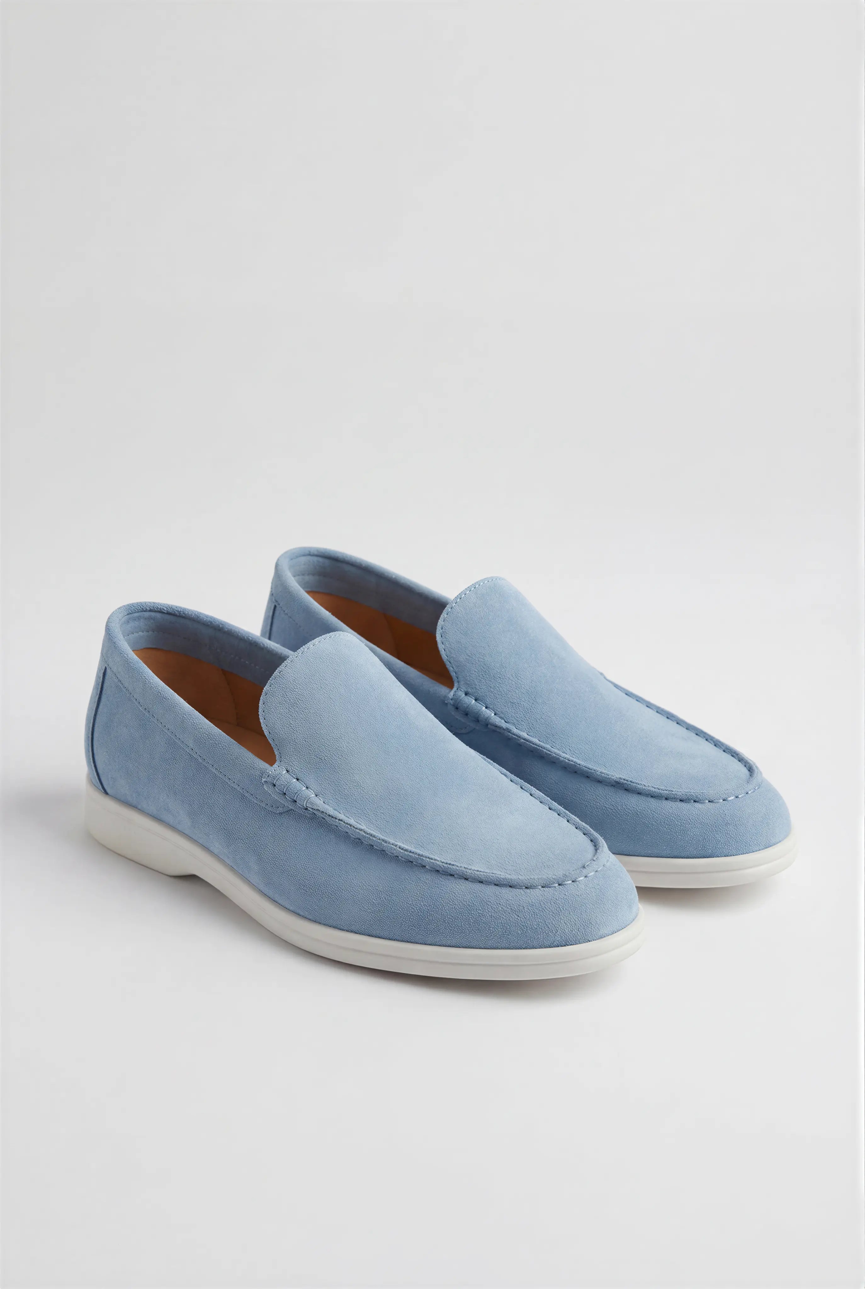 Casual Herre Loafers Slip-On – Lyseblå PU med Ruskindslook