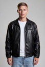 Schwarze Kunstlederjacke für Herren - Regular Fit Reißverschlussjacke mit Lederoptik