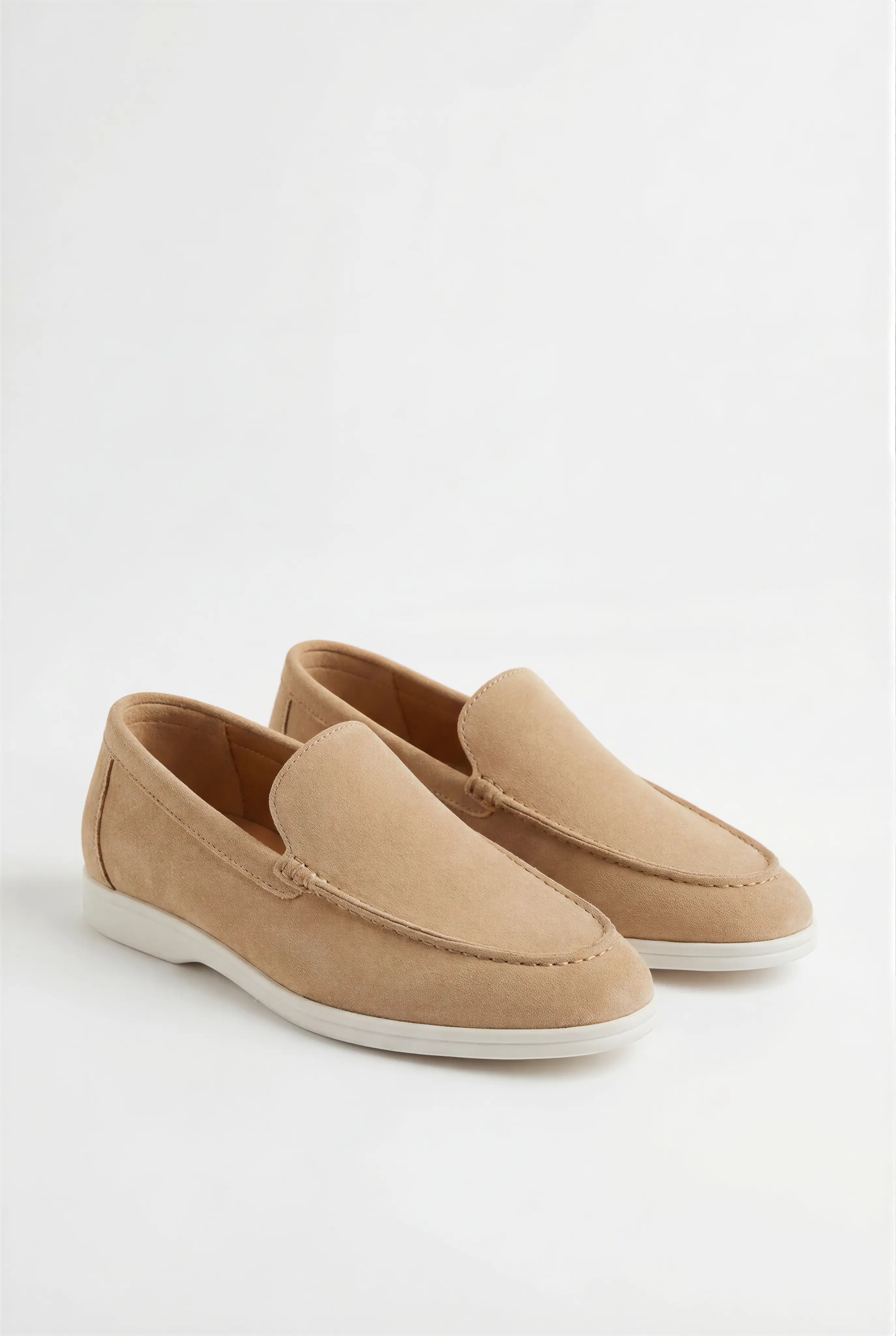 Casual Herre Loafers Slip-On – Beige PU med Ruskindslook
