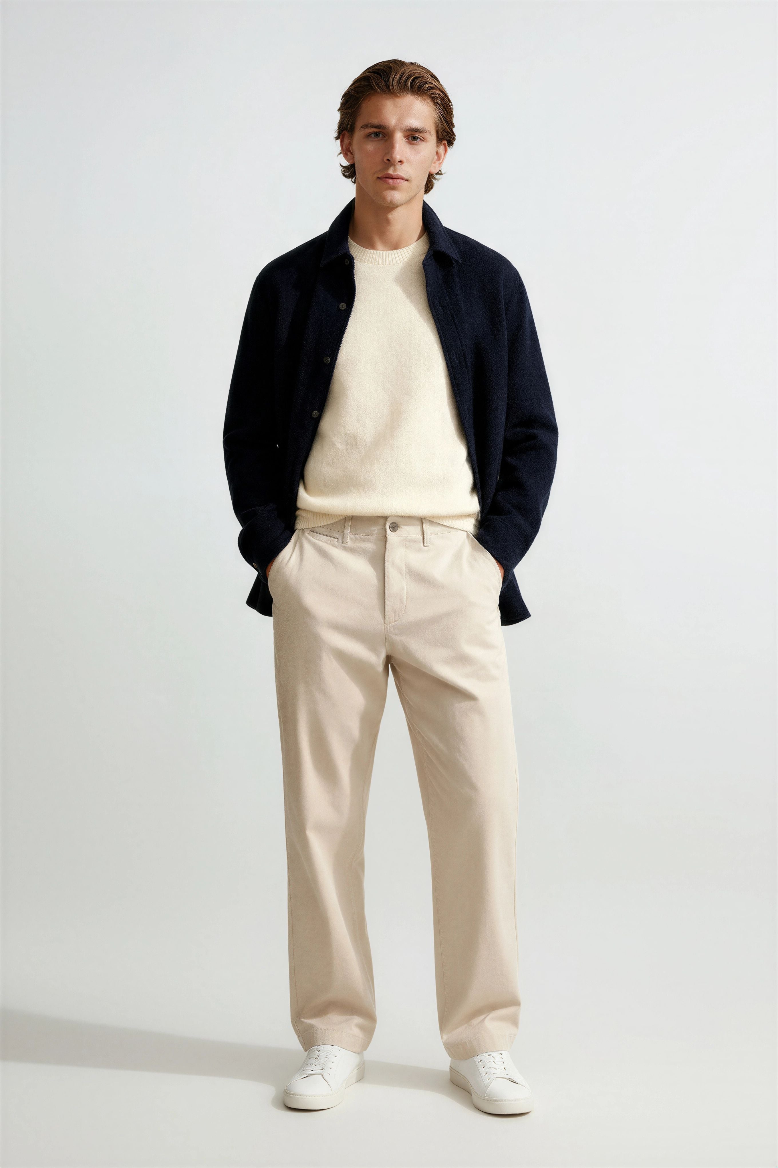 Herre Chinos i Sandy Beige – Løs Pasform