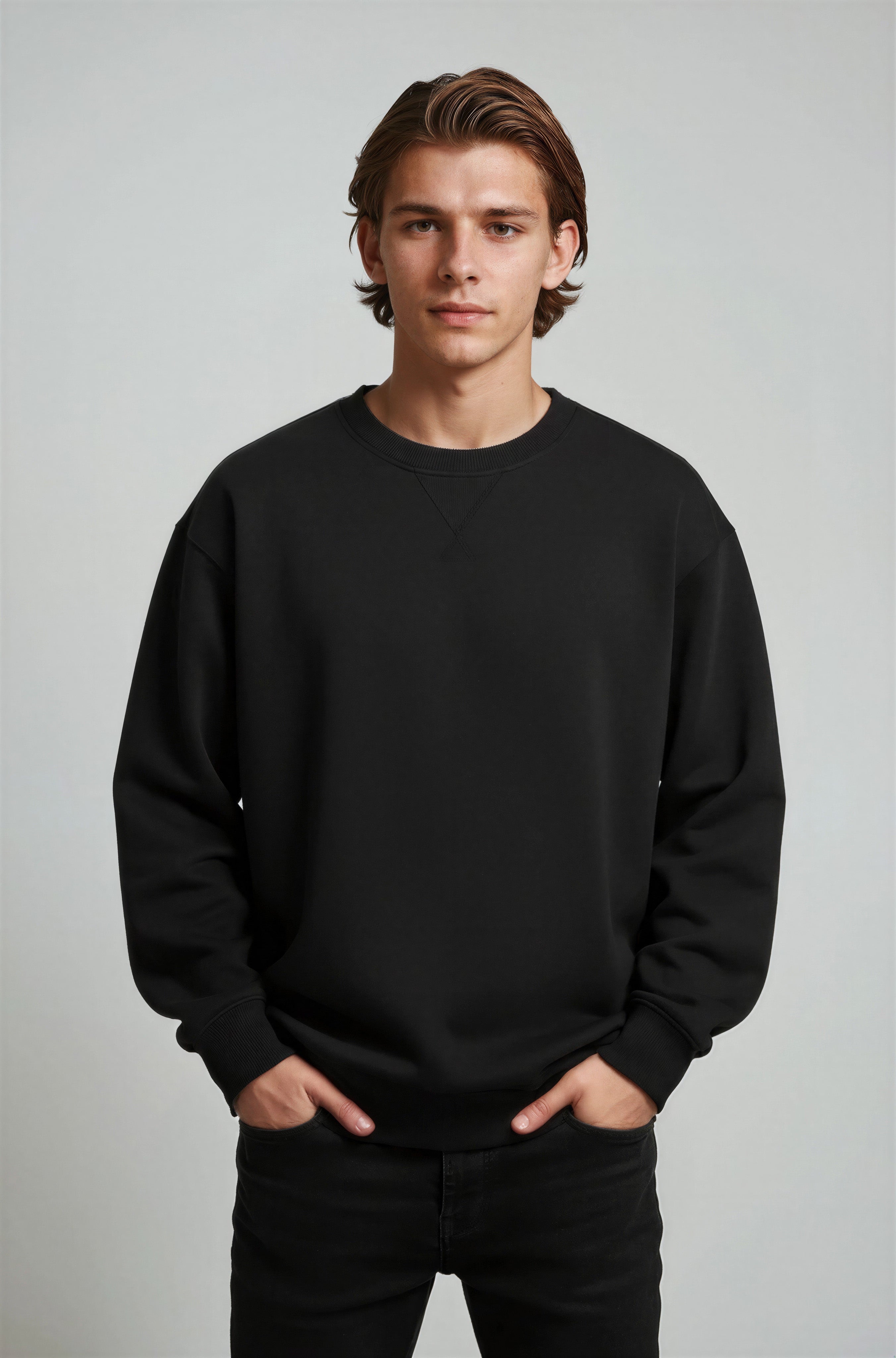 Herre Heavyweight Oversized Rundhalset Striktrøje – Sort - Sort - Sweater - Valmont Wear