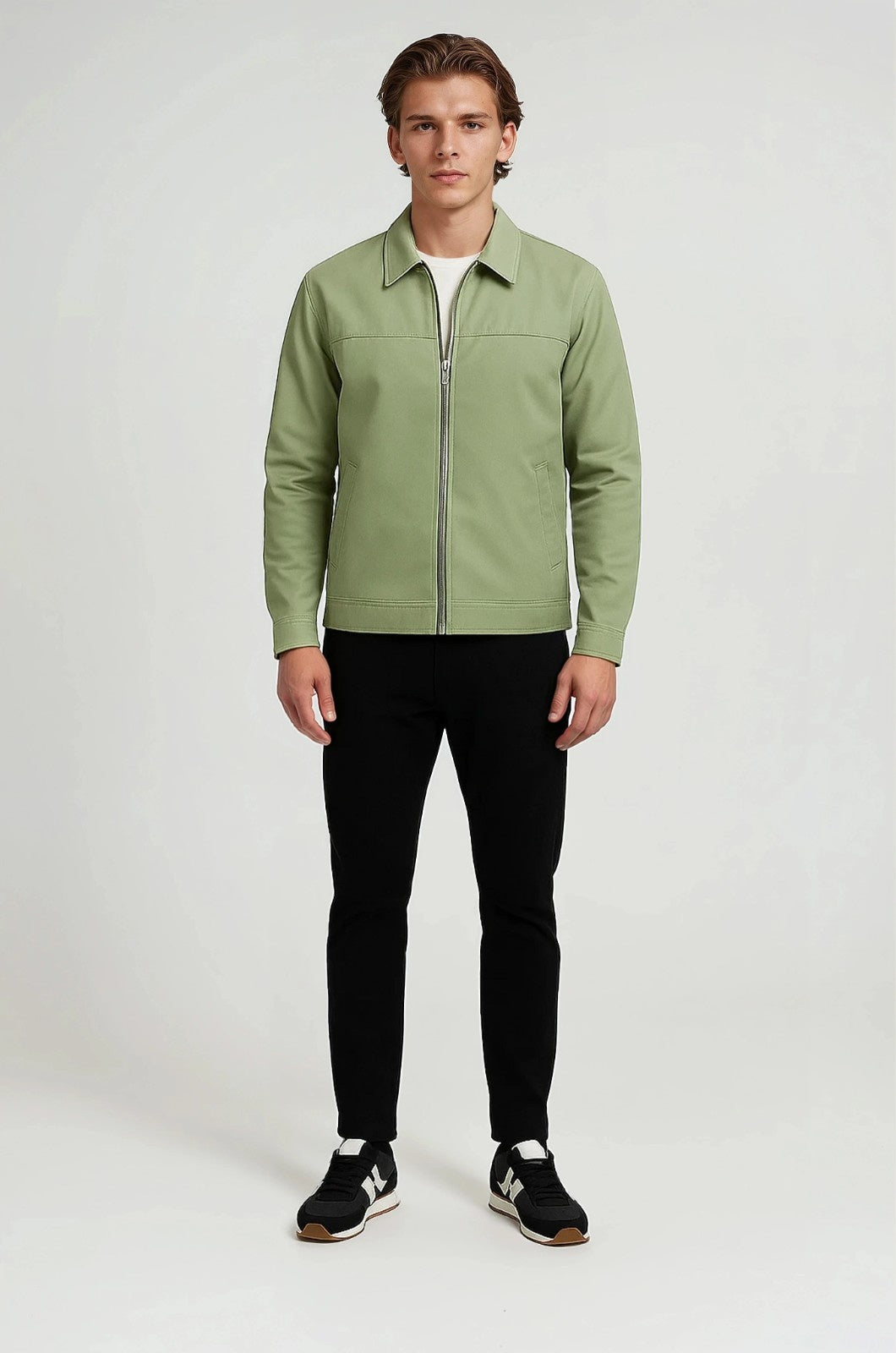 Letvægts Twill Jakke til Mænd – Ærtegrøn – Regular Fit - - Jakker - Valmont Wear