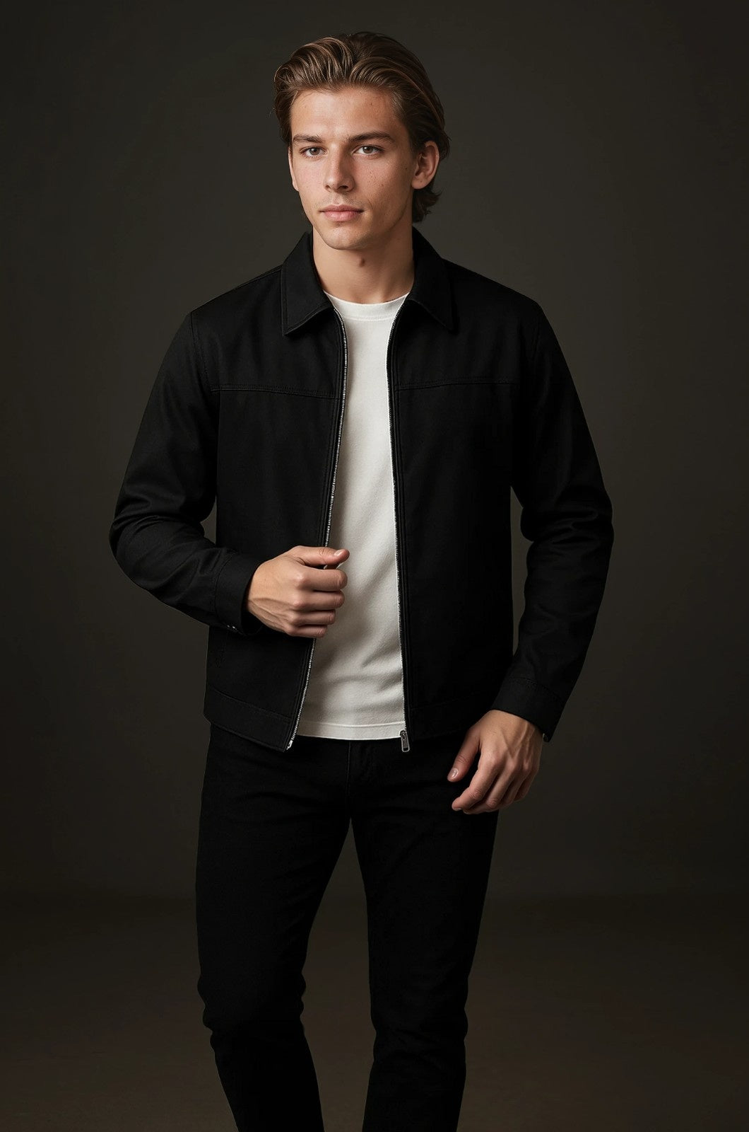 Letvægts Twill Jakke til Mænd – Sort – Regular Fit - - Jakker - Valmont Wear