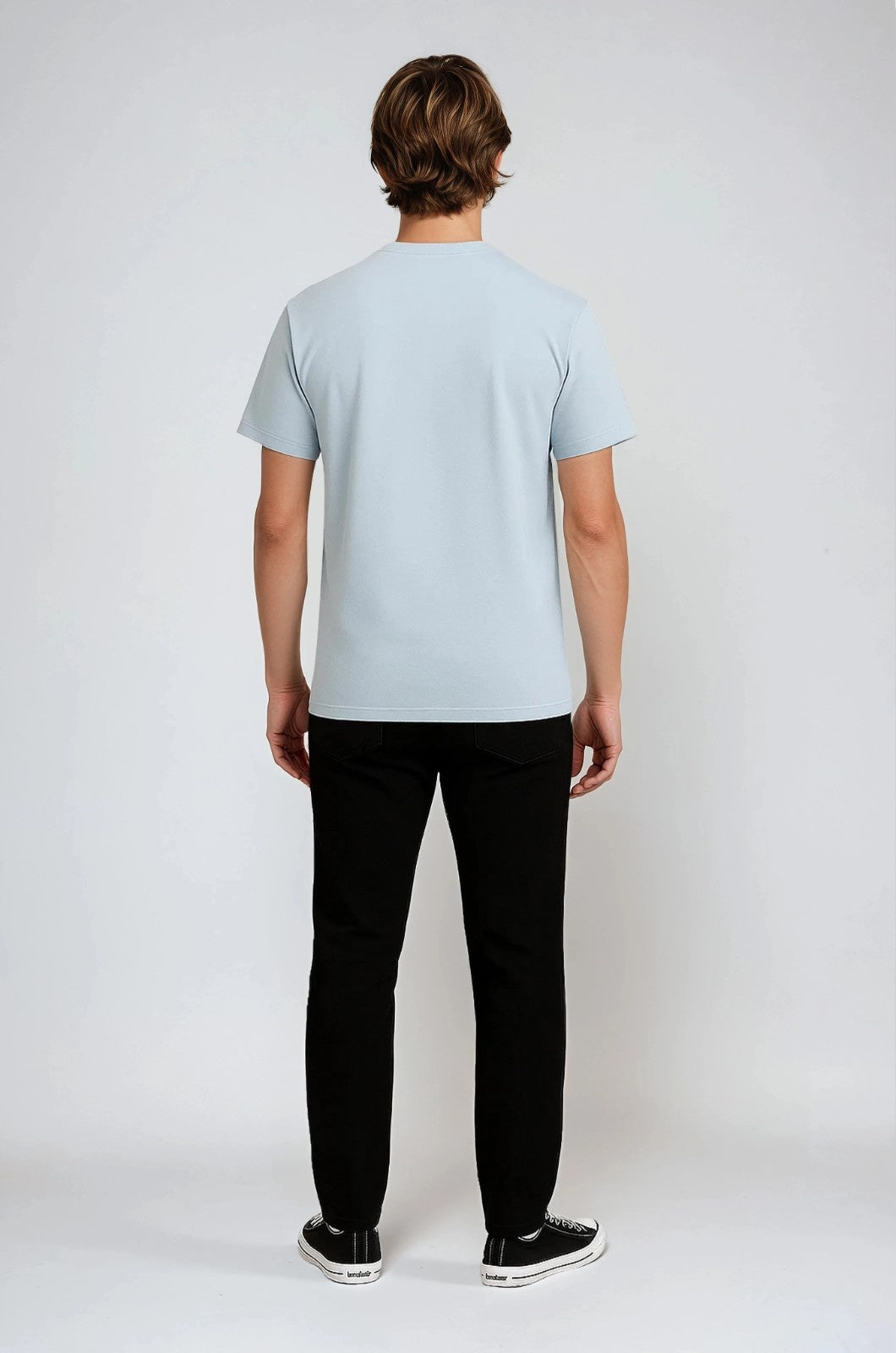 Herre T-shirt i Bomuld – Åndbar Kortærmet Rund Hals – Tågeblå - - Herre T-shirts - Valmont Wear