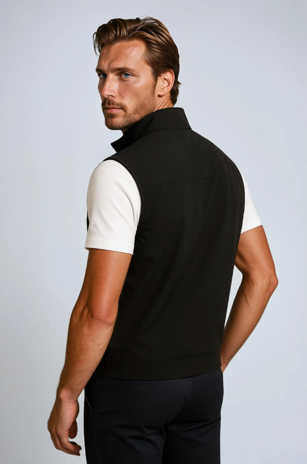 Herre Casual Ståkrave Vest med Lynlås – Sort Bomuldsblanding - - Veste - Valmont Wear