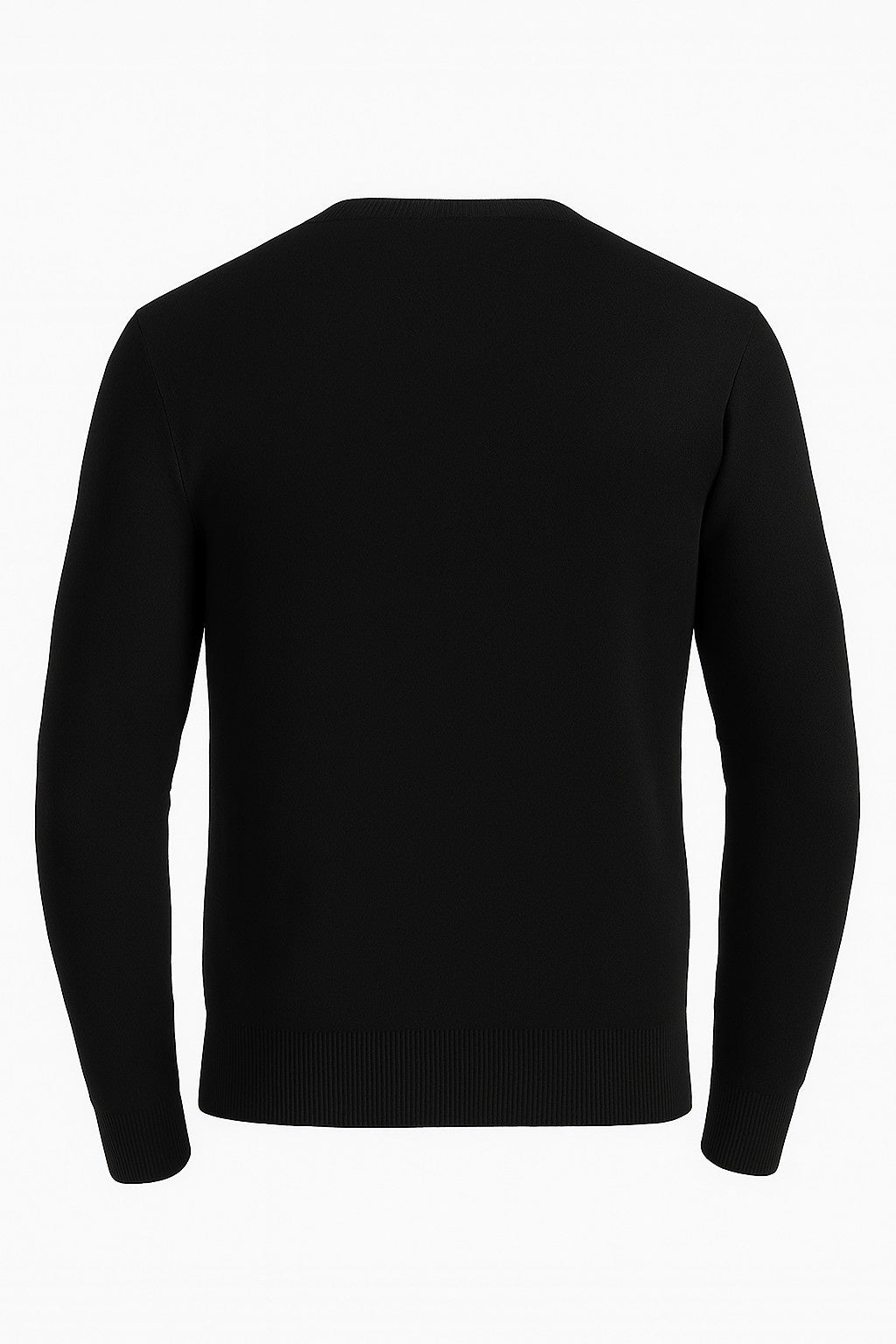 Herre Klassisk Crew Neck Pullover Sweater – Ensfarvet, Ribdetaljer, Casual Fit – Sort - - Sweatre - Valmont Wear
