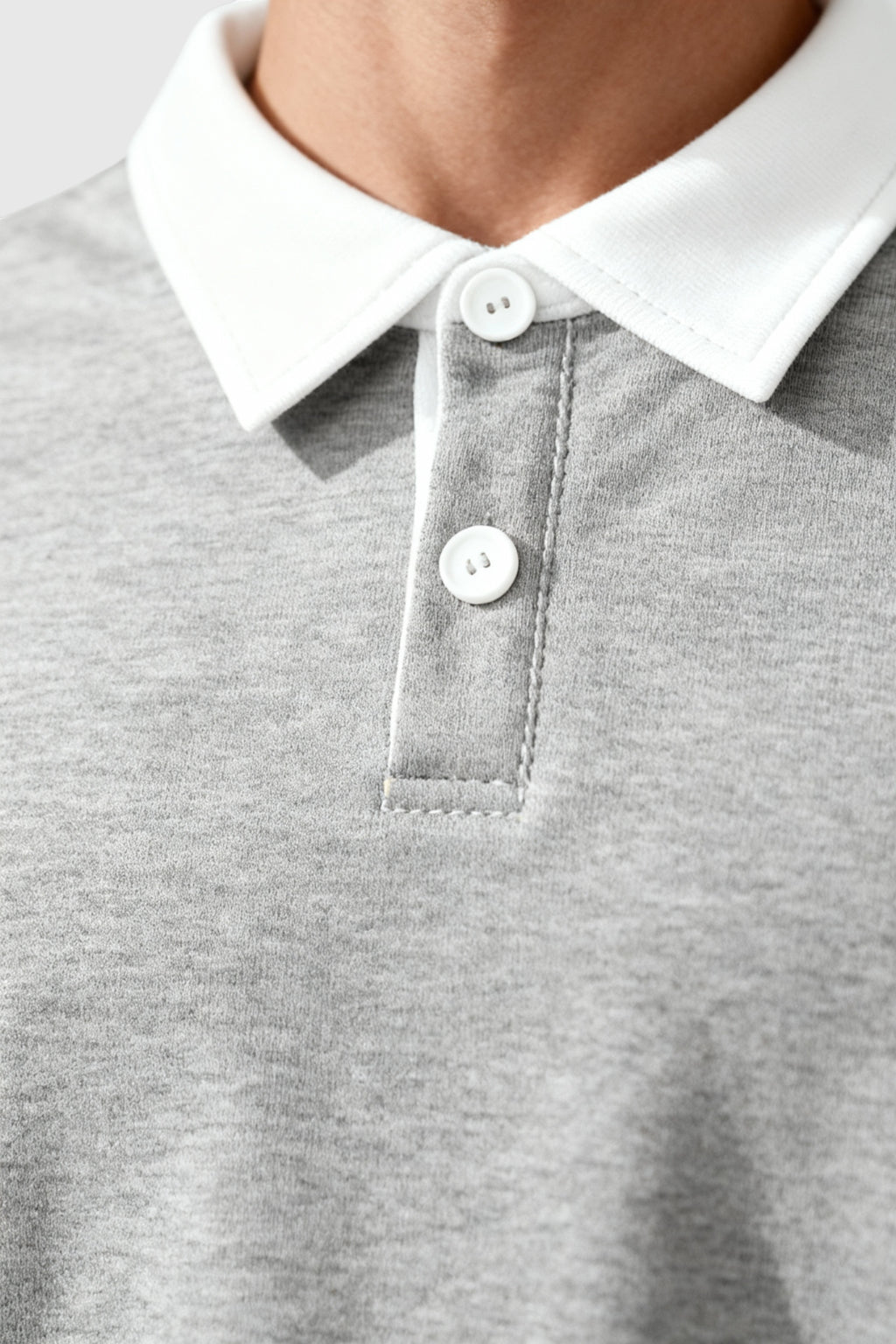 Herre Sweatshirt med Kontrastkrave og Polokrave – Grå