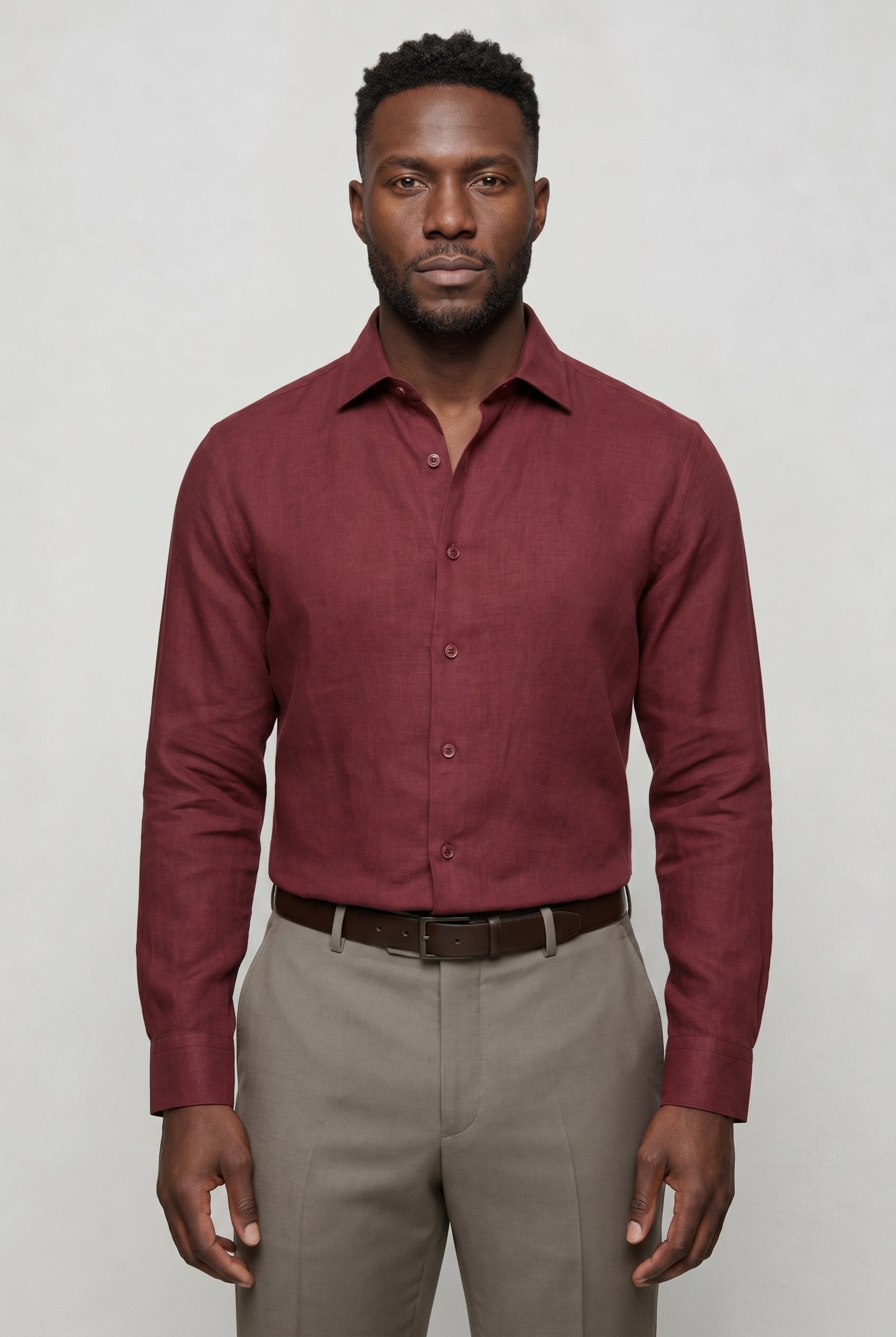 Linskjorte til Mænd - Bordeaux - Lin - Regular Fit - frame 1