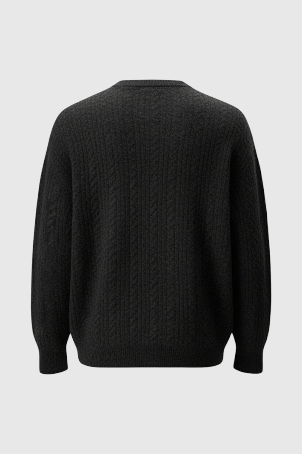 Herrestrik – Kabelstrikket Sweater med Lille V-Hals – Graphite Black