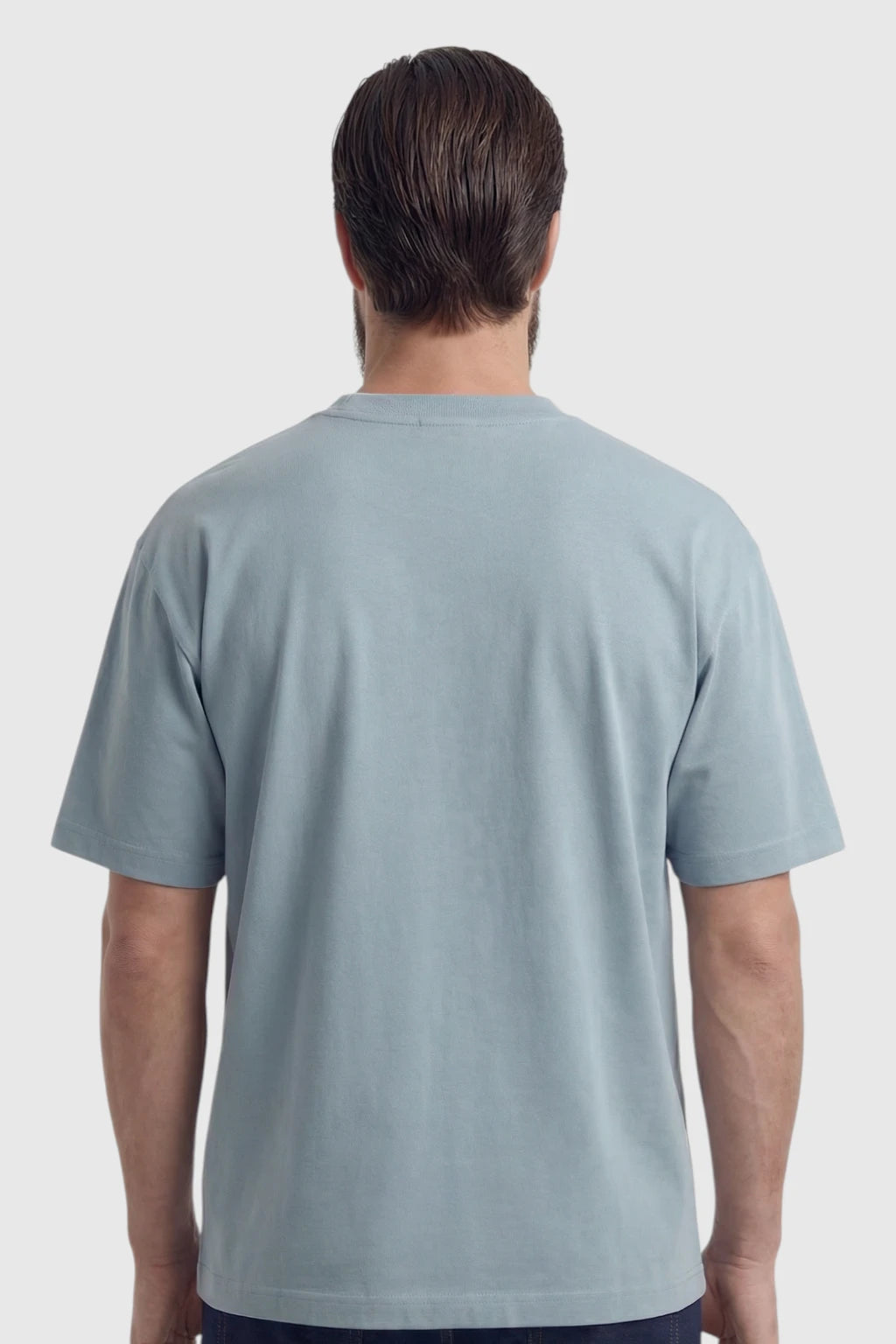 Herre T-shirt i Bomuld – Åndbar Kortærmet Rund Hals – Tågeblå