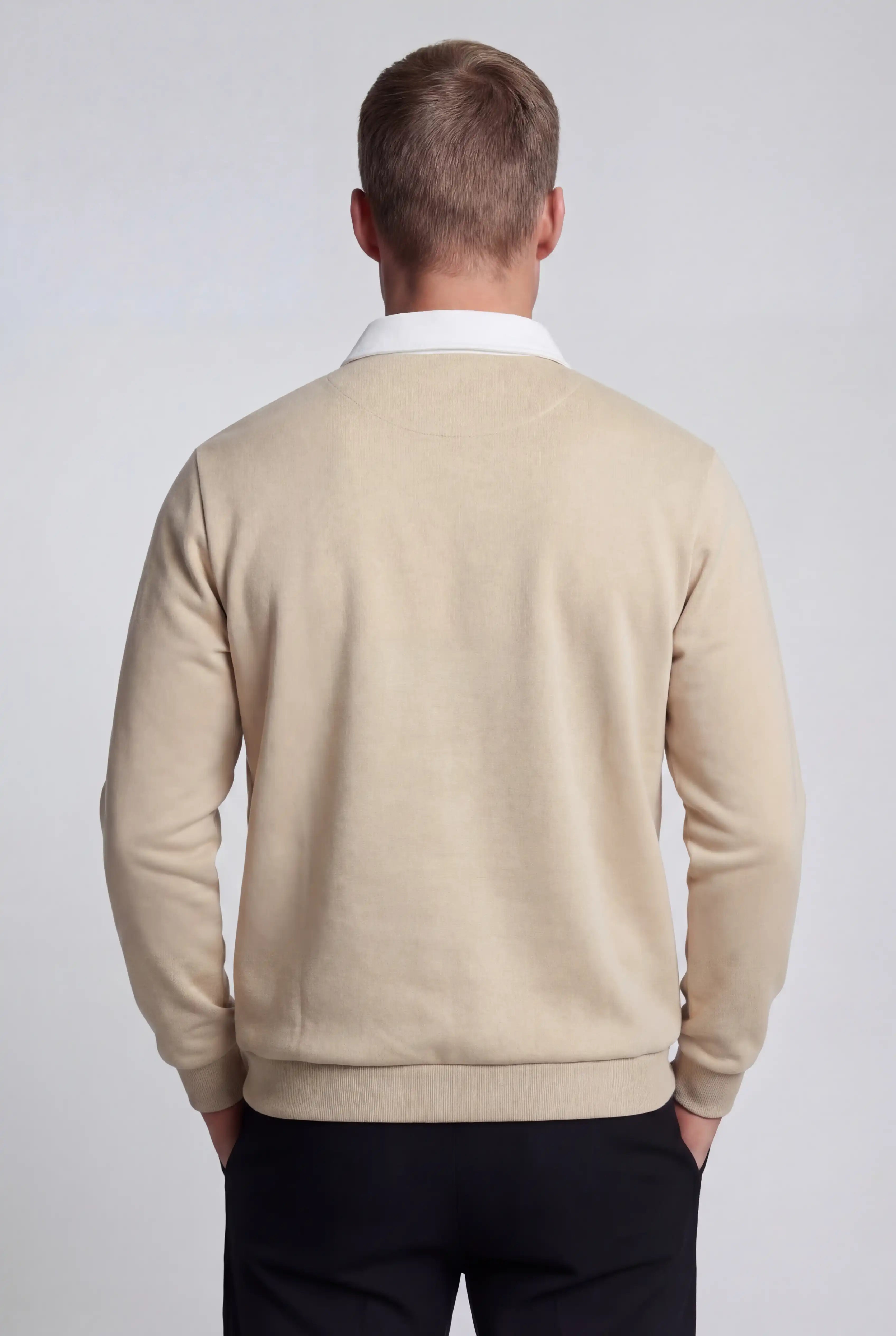 Herre Sweatshirt med Kontrastkrave og Polokrave – Beige
