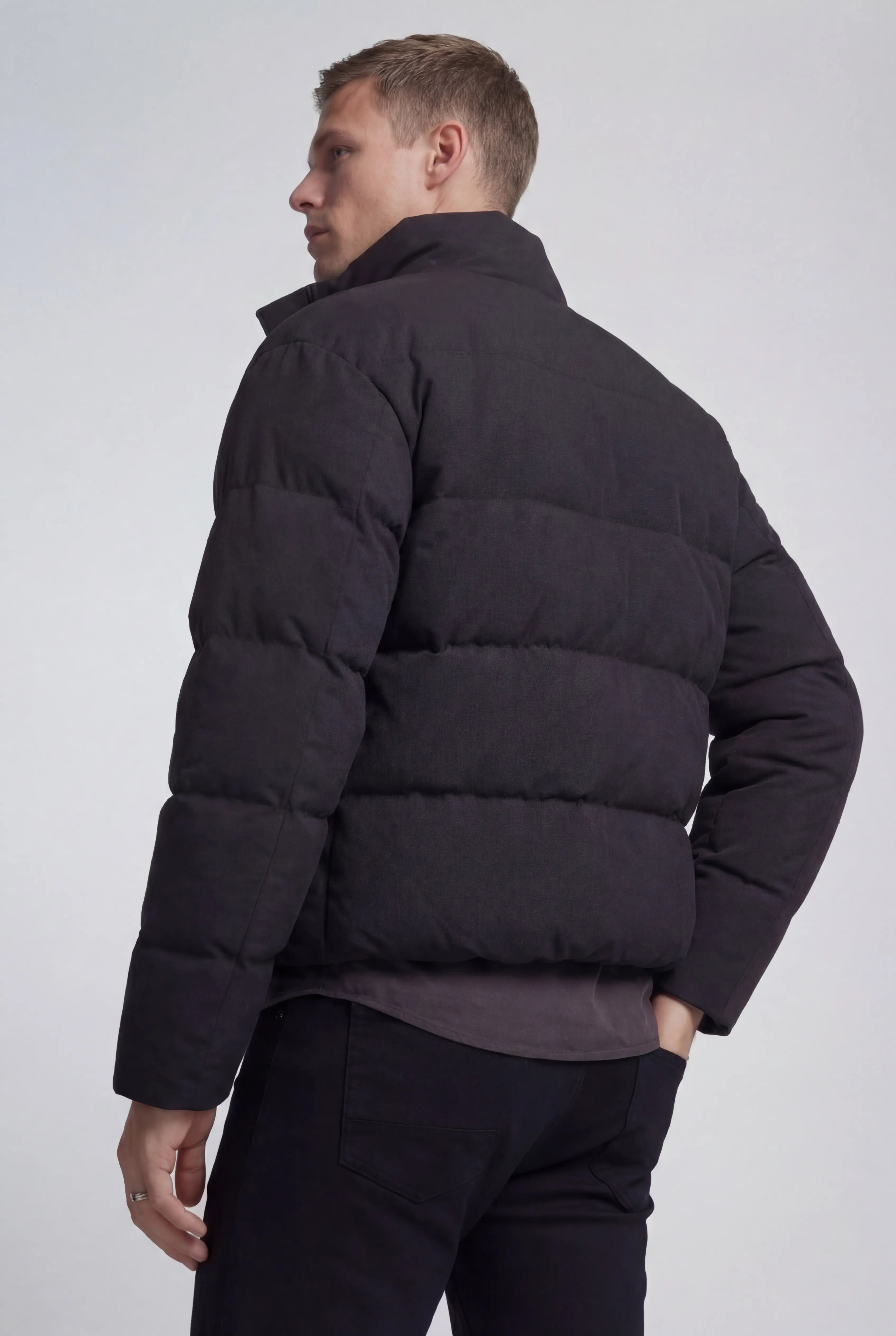 Herre Kort Quiltet Pufferjakke – Sort – Oversized Pasform