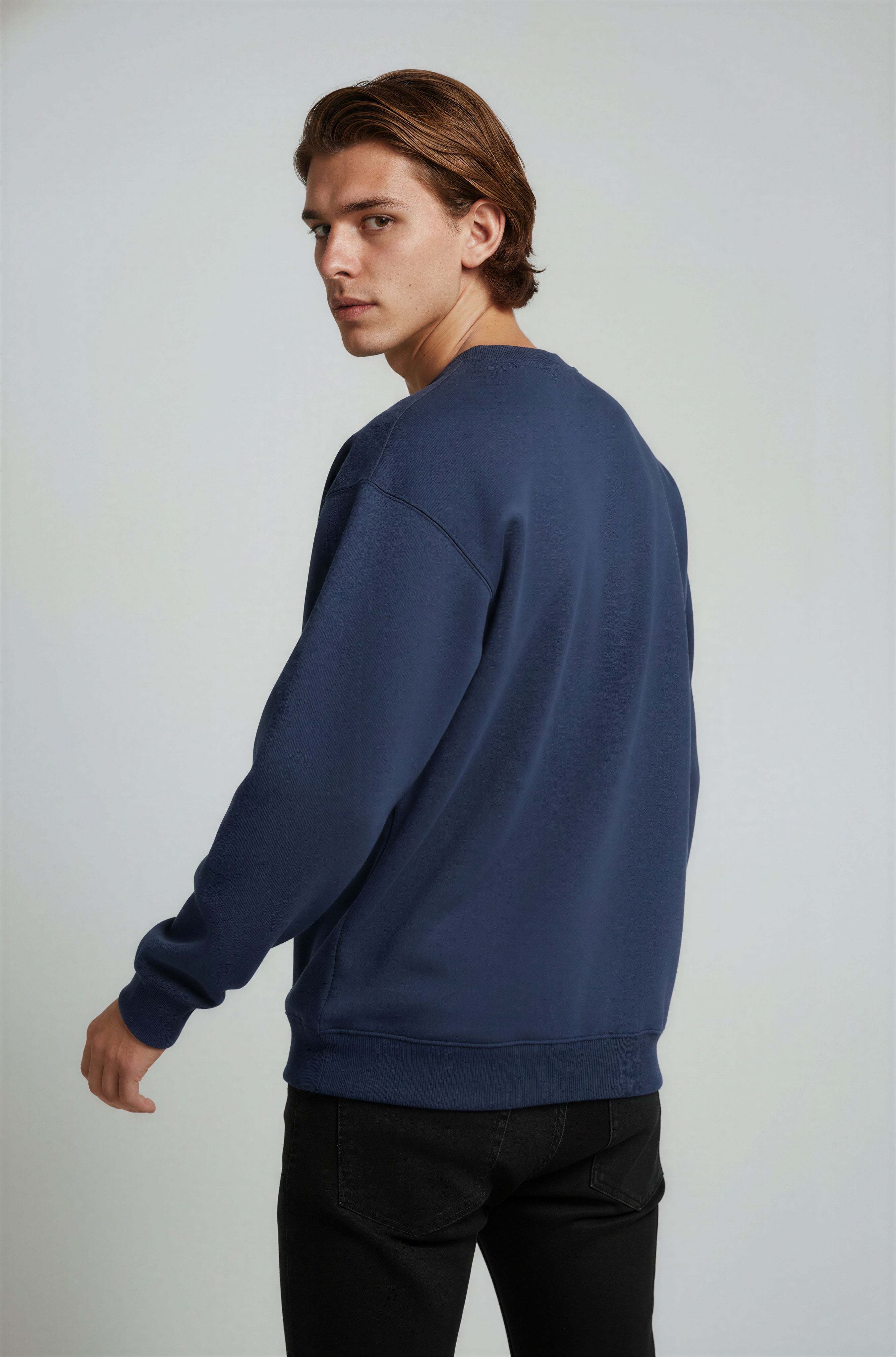Herre Heavyweight Oversized Rundhalset Striktrøje – Marineblå - - Sweater - Valmont Wear