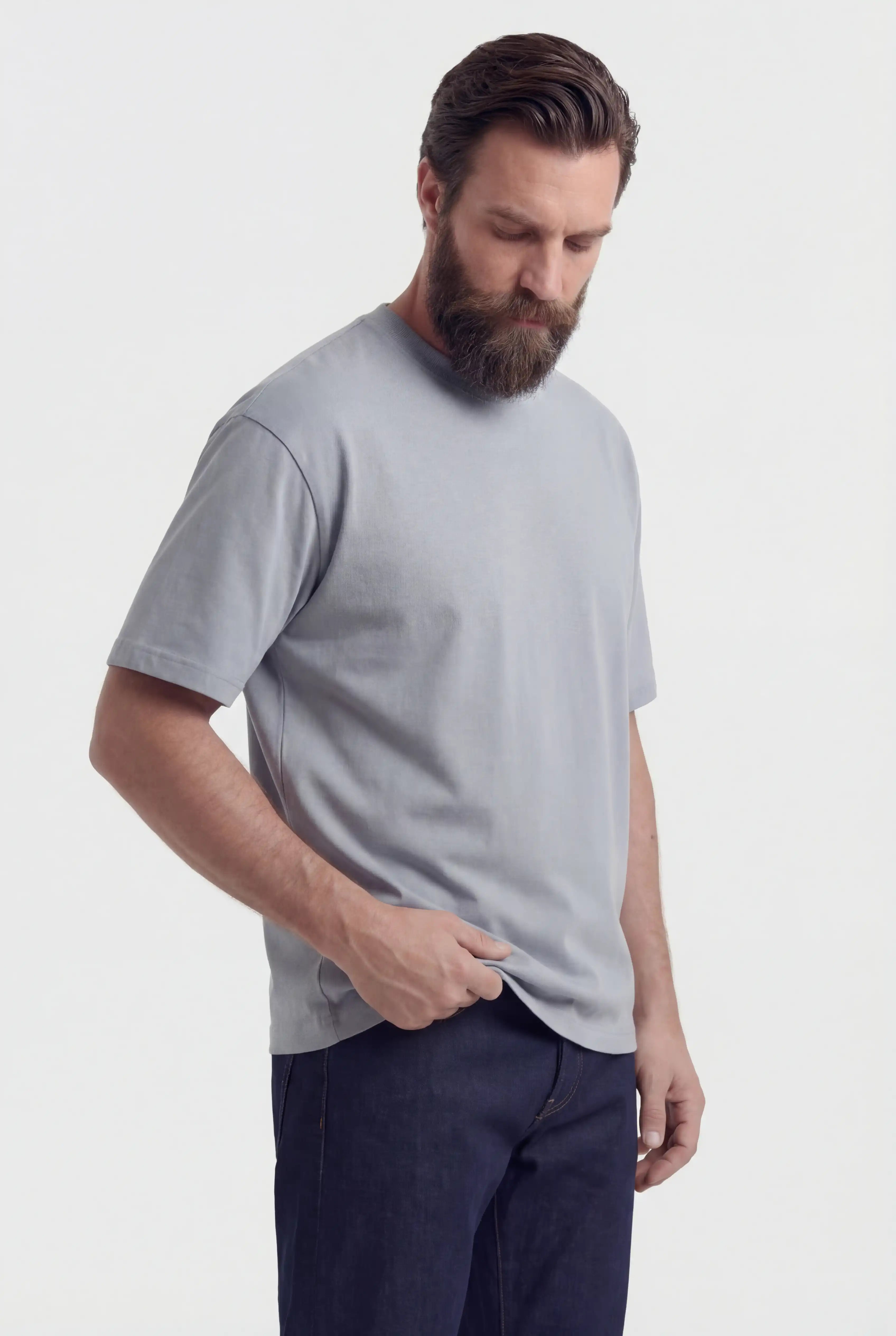 Herre T-shirt i Bomuld – Åndbar Kortærmet Rund Hals – Jerngrå