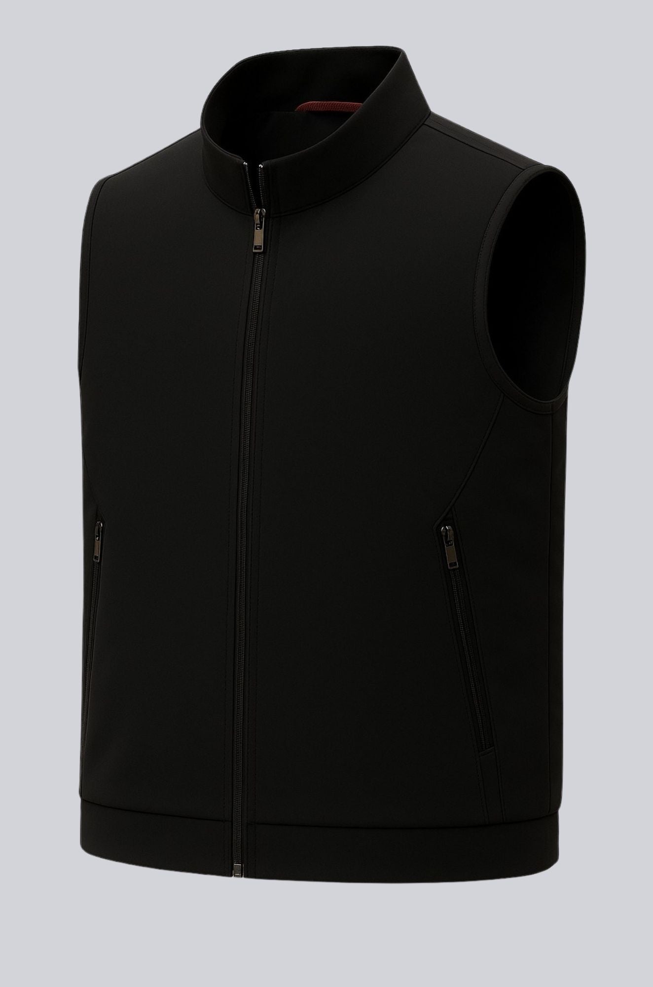 Herre Casual Ståkrave Vest med Lynlås – Sort Bomuldsblanding - - Veste - Valmont Wear