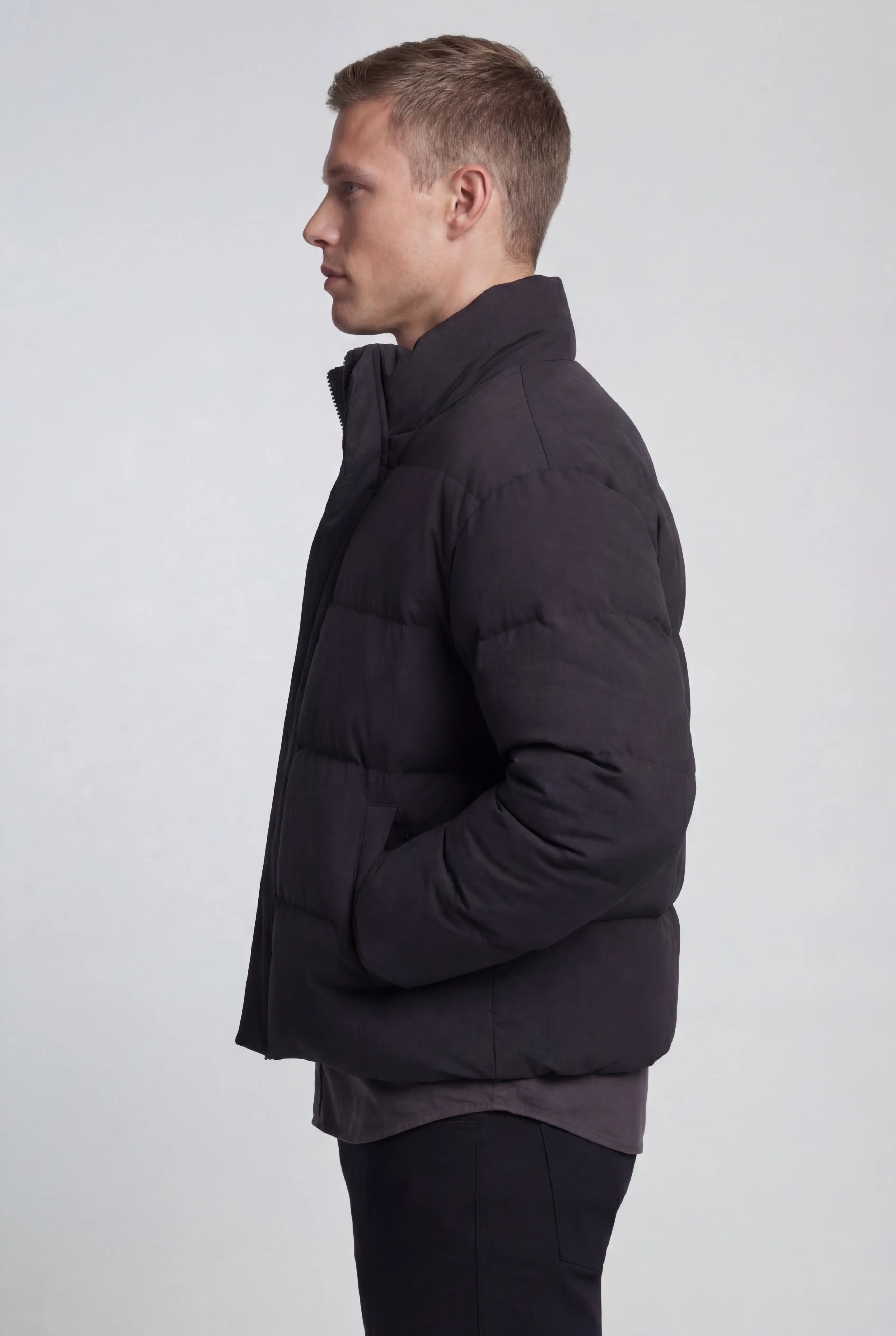 Herre Kort Quiltet Pufferjakke – Sort – Oversized Pasform