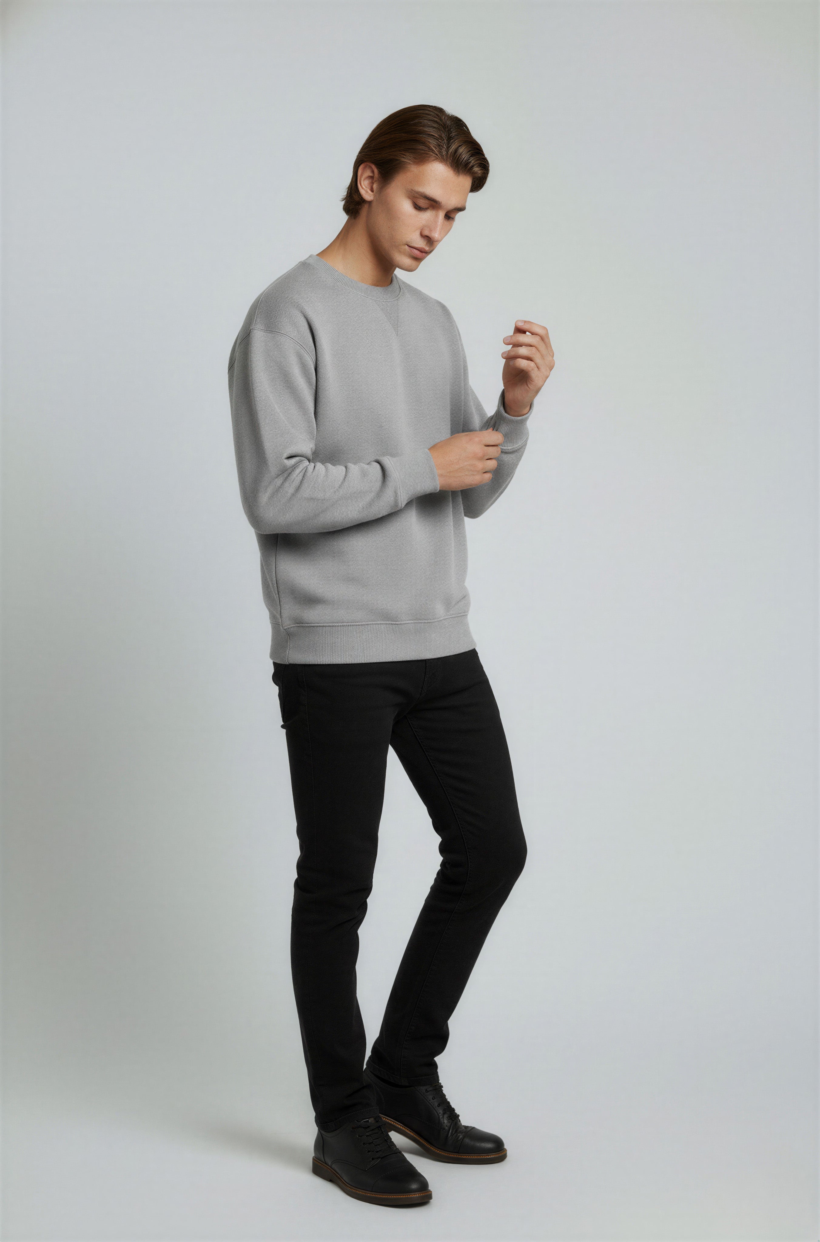 Herre Heavyweight Oversized Rundhalset Striktrøje – Grå - - Sweater - Valmont Wear