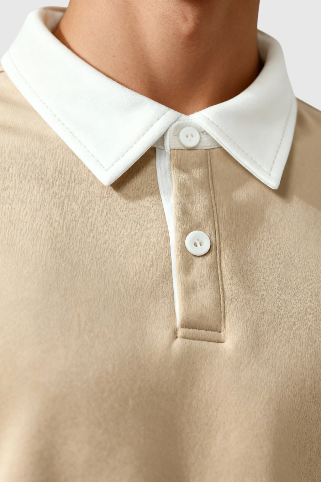 Herre Sweatshirt med Kontrastkrave og Polokrave – Beige