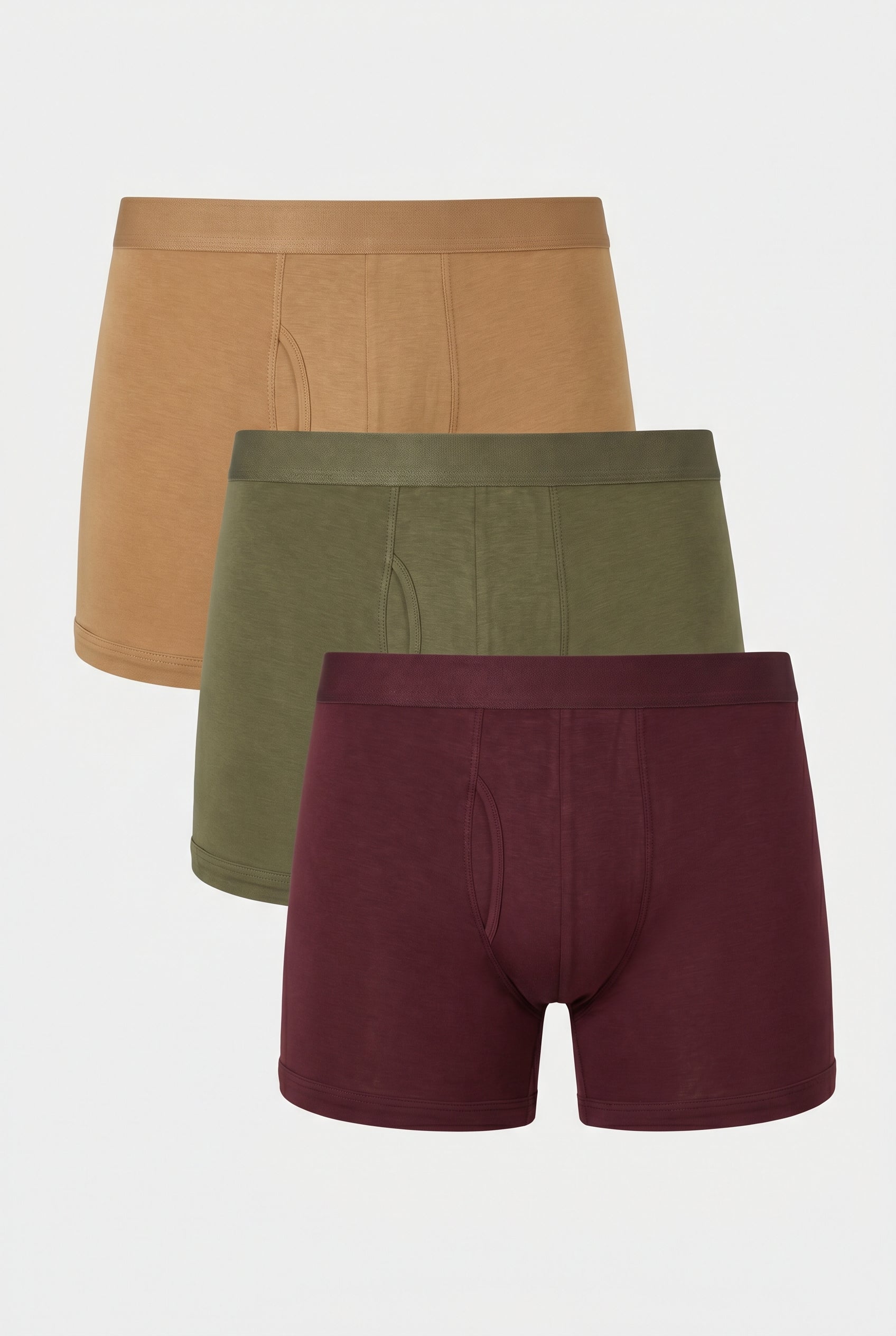 Bamboo Boxers for Men - 3-pack Earth Trio (Camel, Olive, Bordeaux) - S