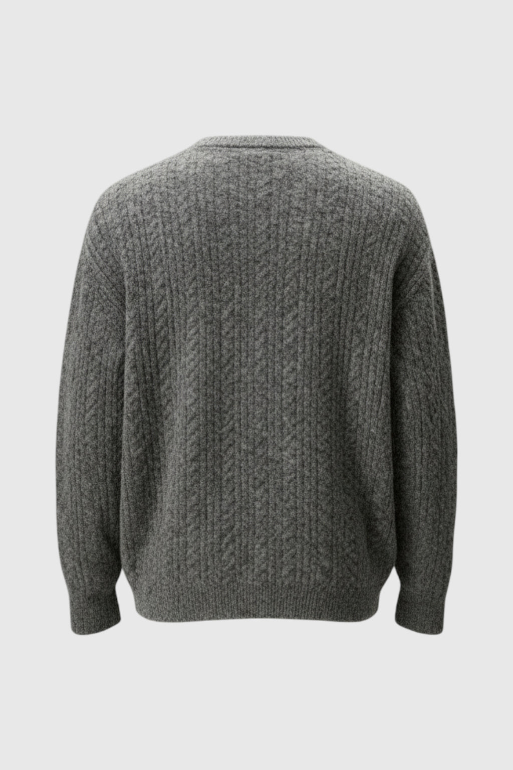 Herrestrik – Kabelstrikket Sweater med Lille V-Hals – Taikoo Gray