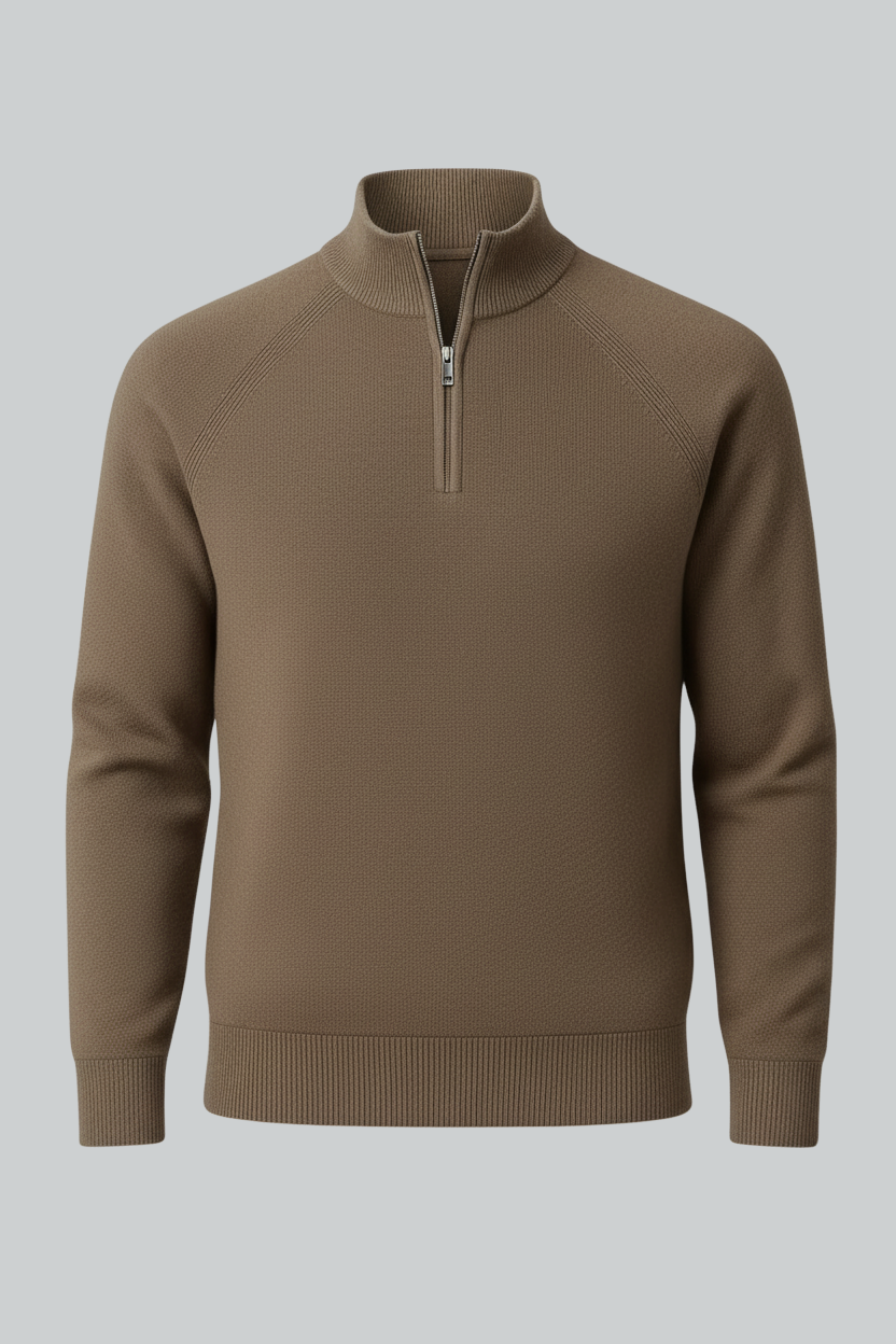 Herre Half-Zip Striktrøje med Ståkrave – Taupe Brun - - Striktrøje - Valmont Wear