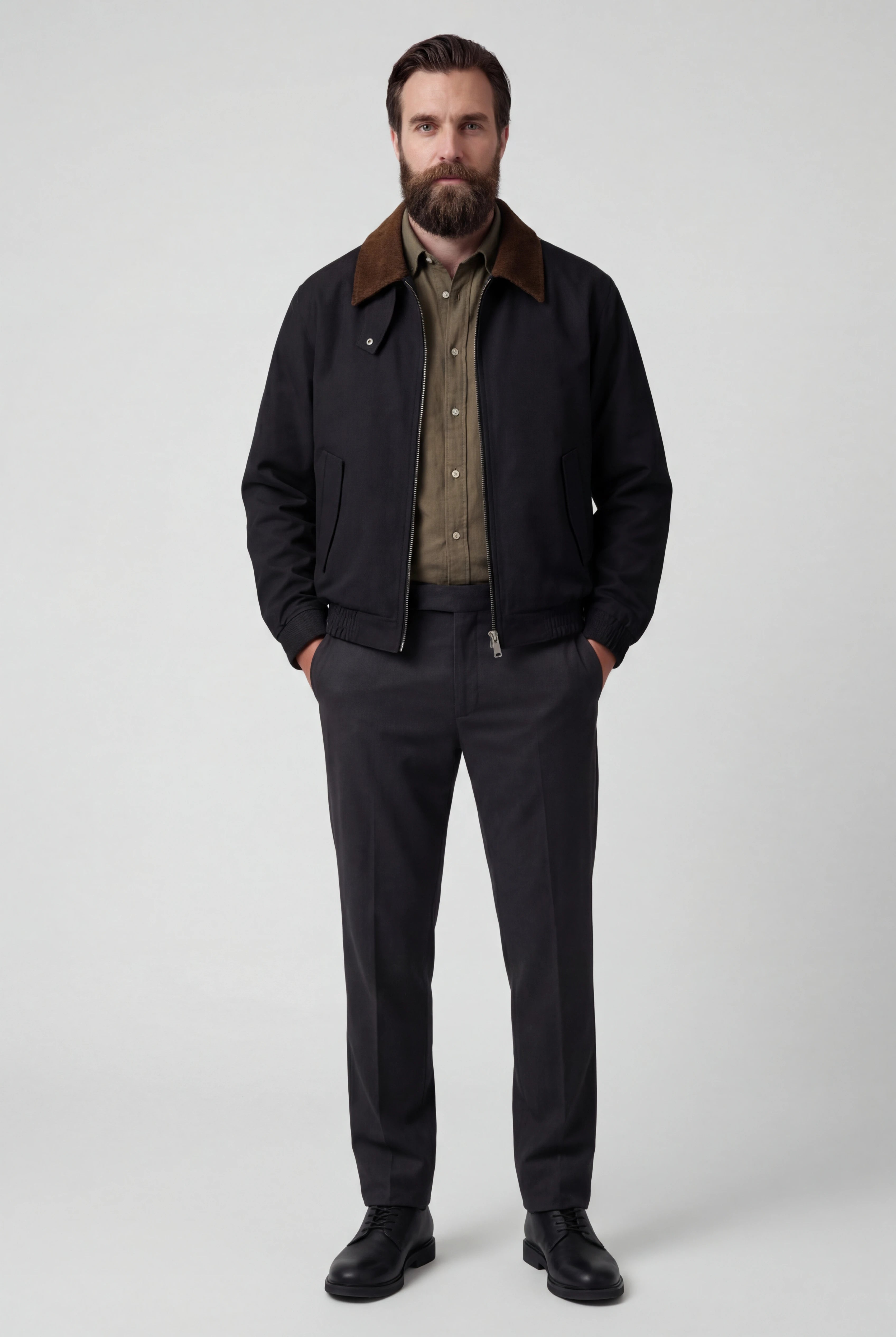 Herre kort utility-jakke med fløjlskrave – Sort