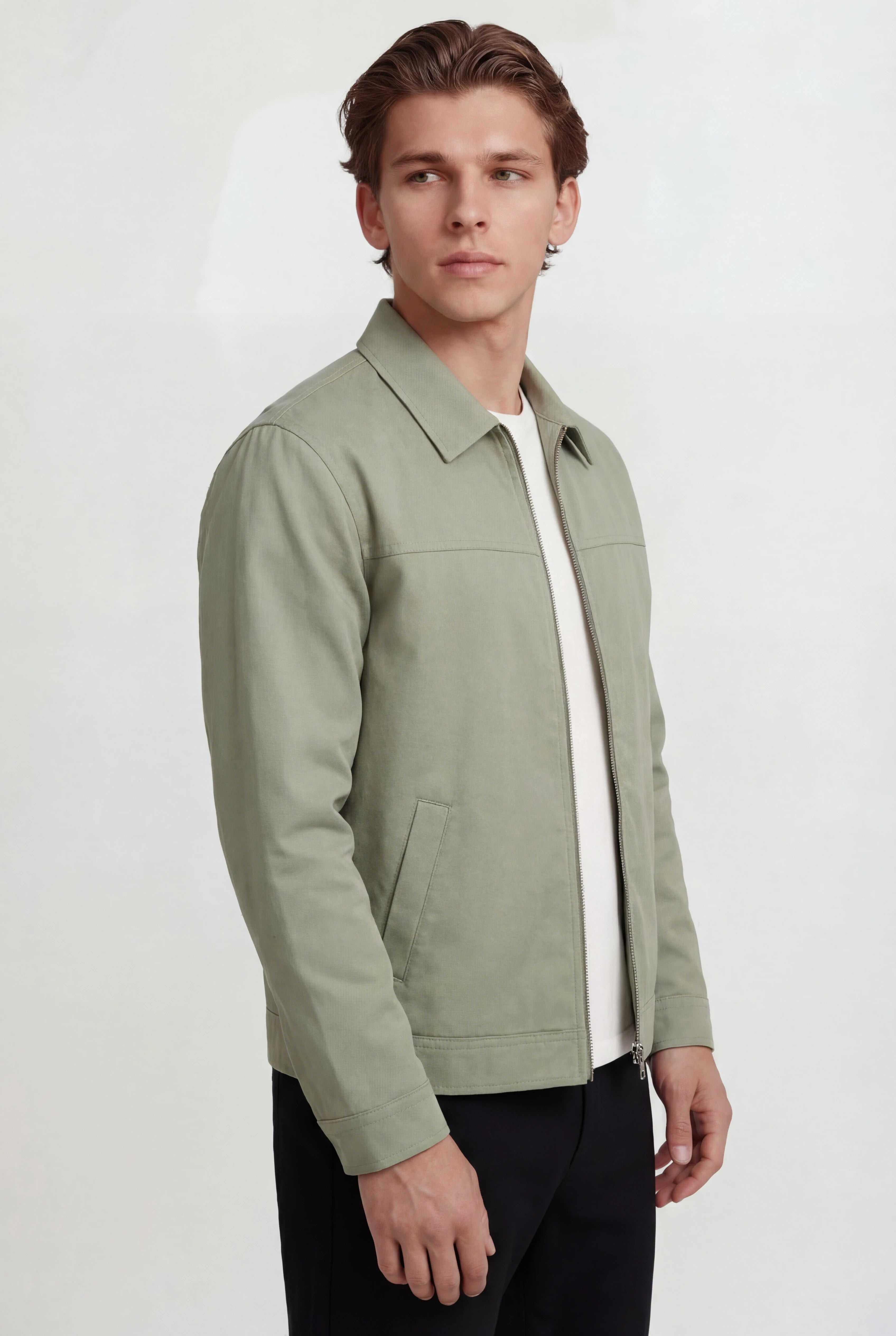 Letvægts Twill Jakke til Mænd – Ærtegrøn – Regular Fit