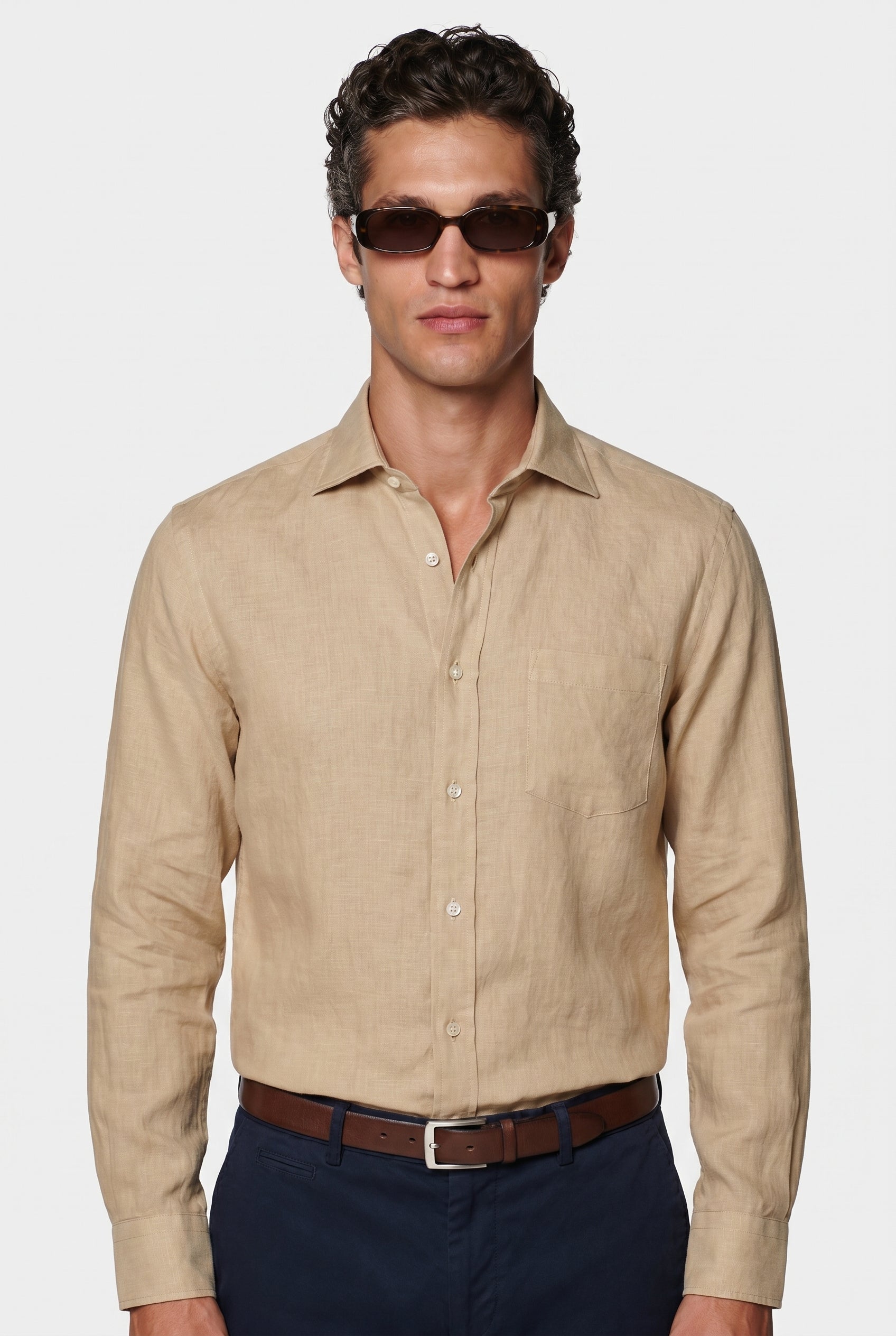 Linskjorte til Mænd - Sand - Lin - Regular Fit - frame 1