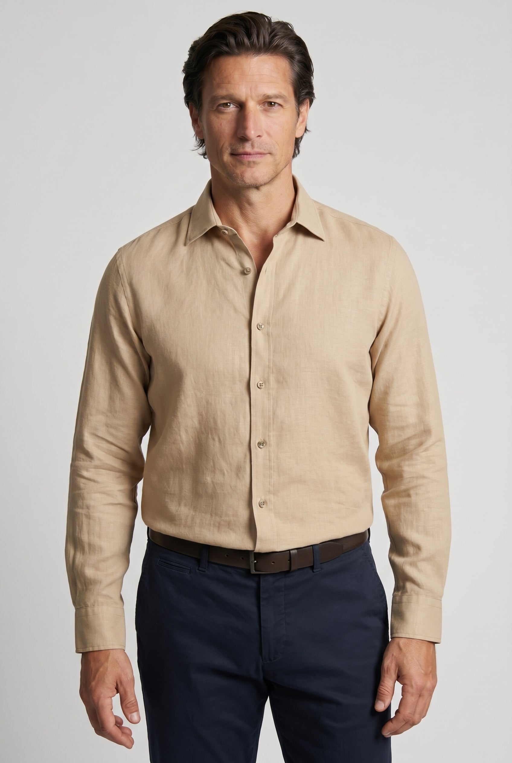 Linskjorte til Mænd - Sand - Lin - Regular Fit - frame 1