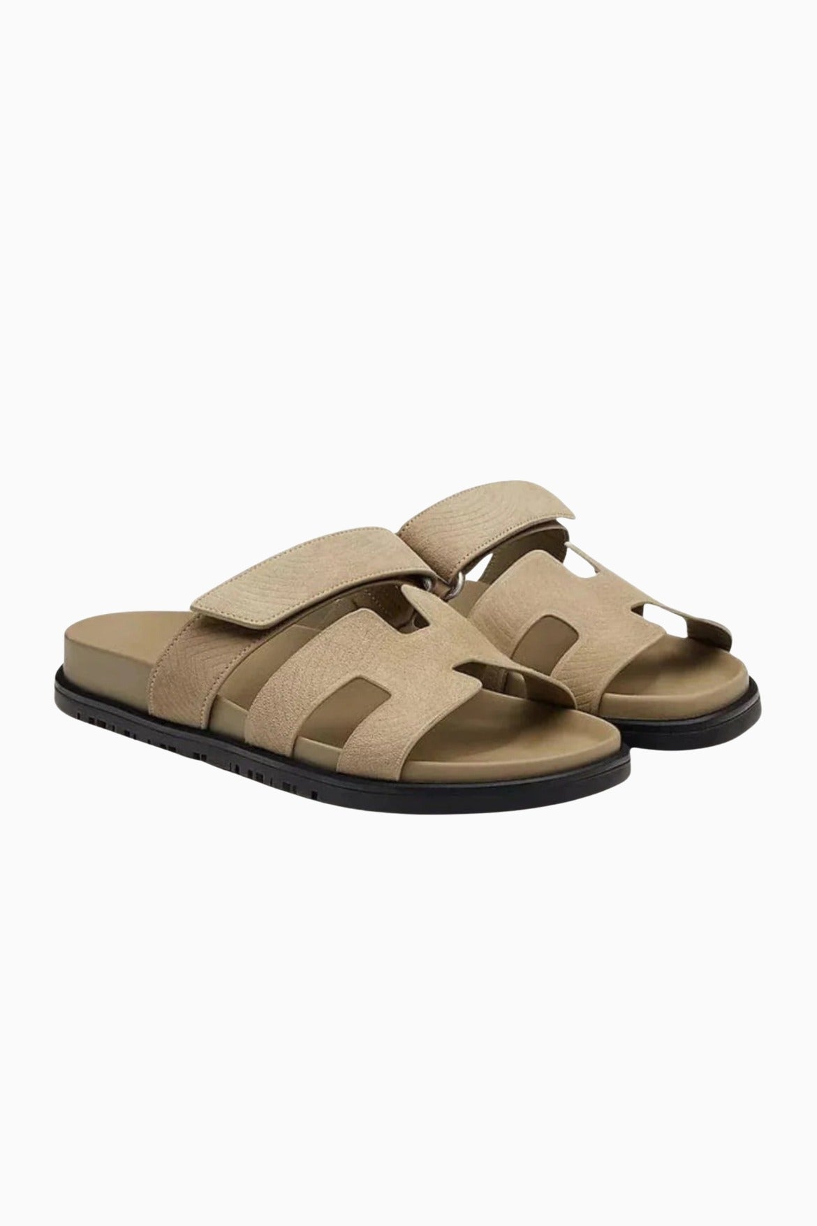 Herresandaler i Beige Læder - H-Cut Komfortpasform