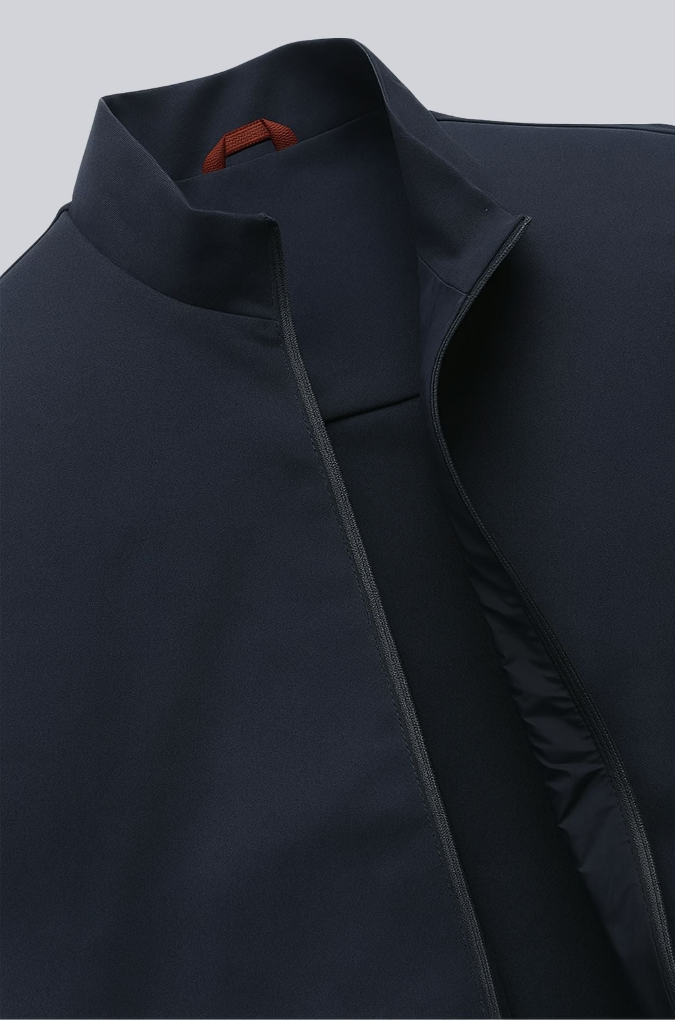 Herre Casual Ståkrave Vest med Lynlås – Marineblå Bomuldsblanding - - Veste - Valmont Wear