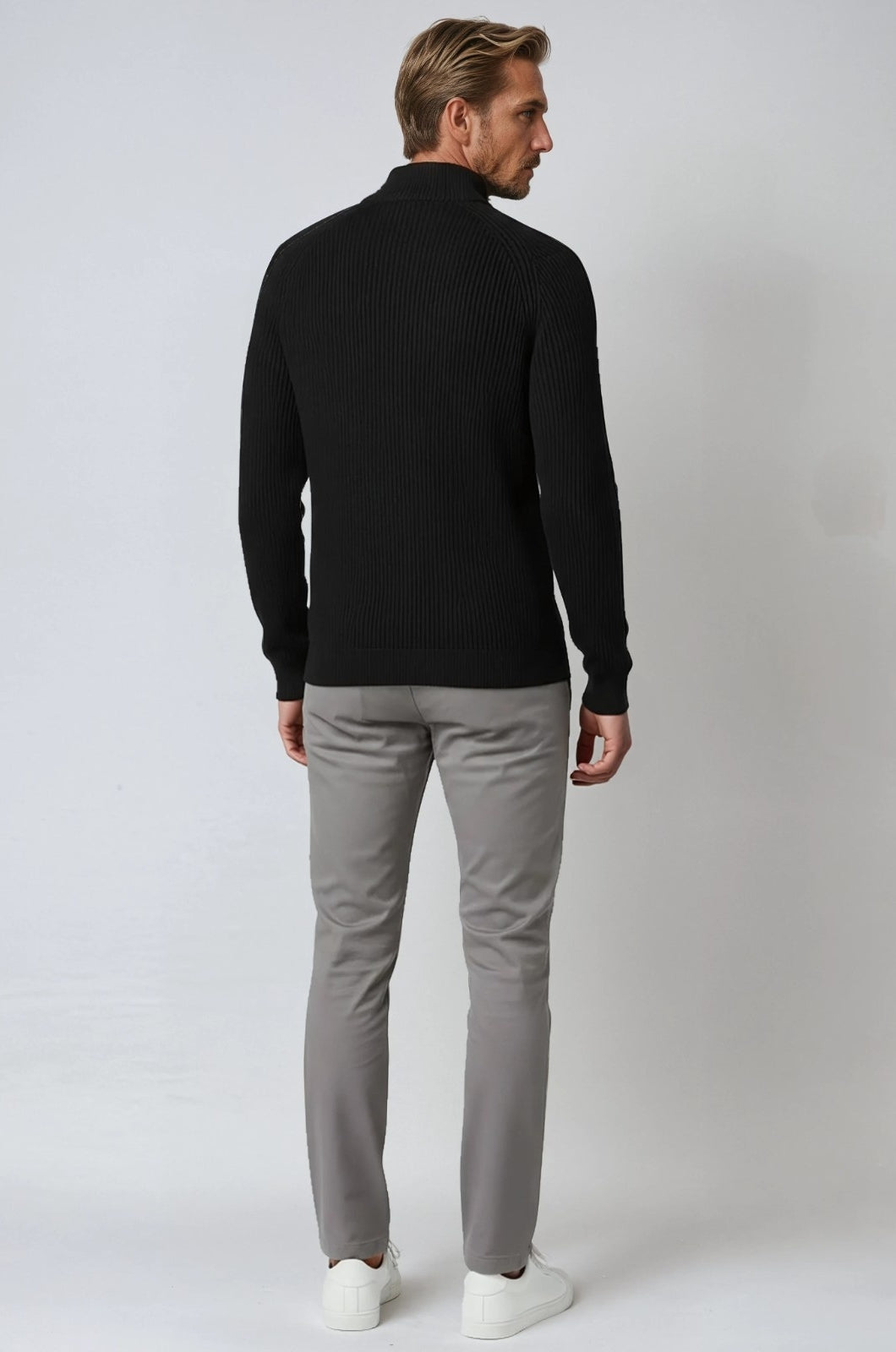 Herre Half-Zip Striktrøje med Ståkrave – Sort - - Striktrøje - Valmont Wear