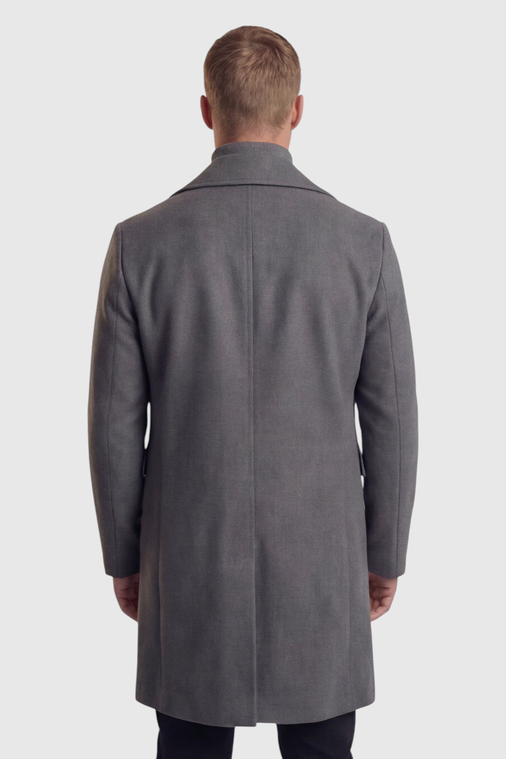 Herre Dobbeltradet Grå Uldfrakke med Klaplommer