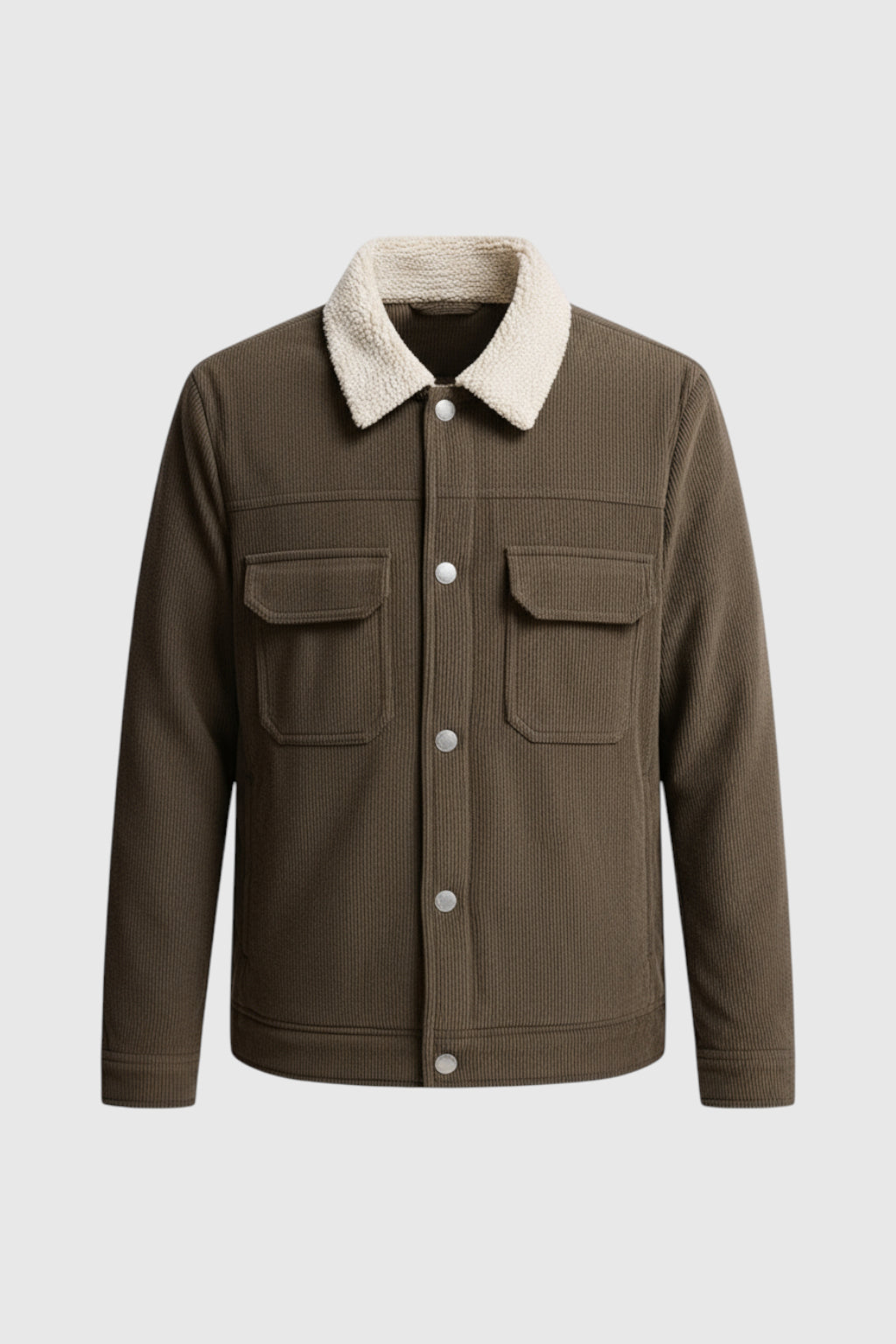Herrejakke i fløjl med sherpa-krave og trykknapper - Kaffebrun - - Jakker - Valmont Wear