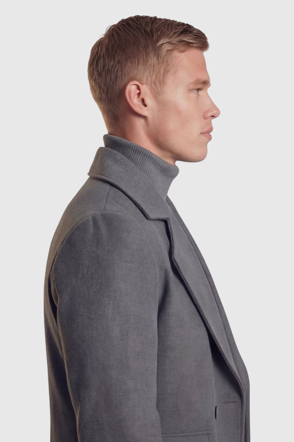 Herre Dobbeltradet Grå Uldfrakke med Klaplommer