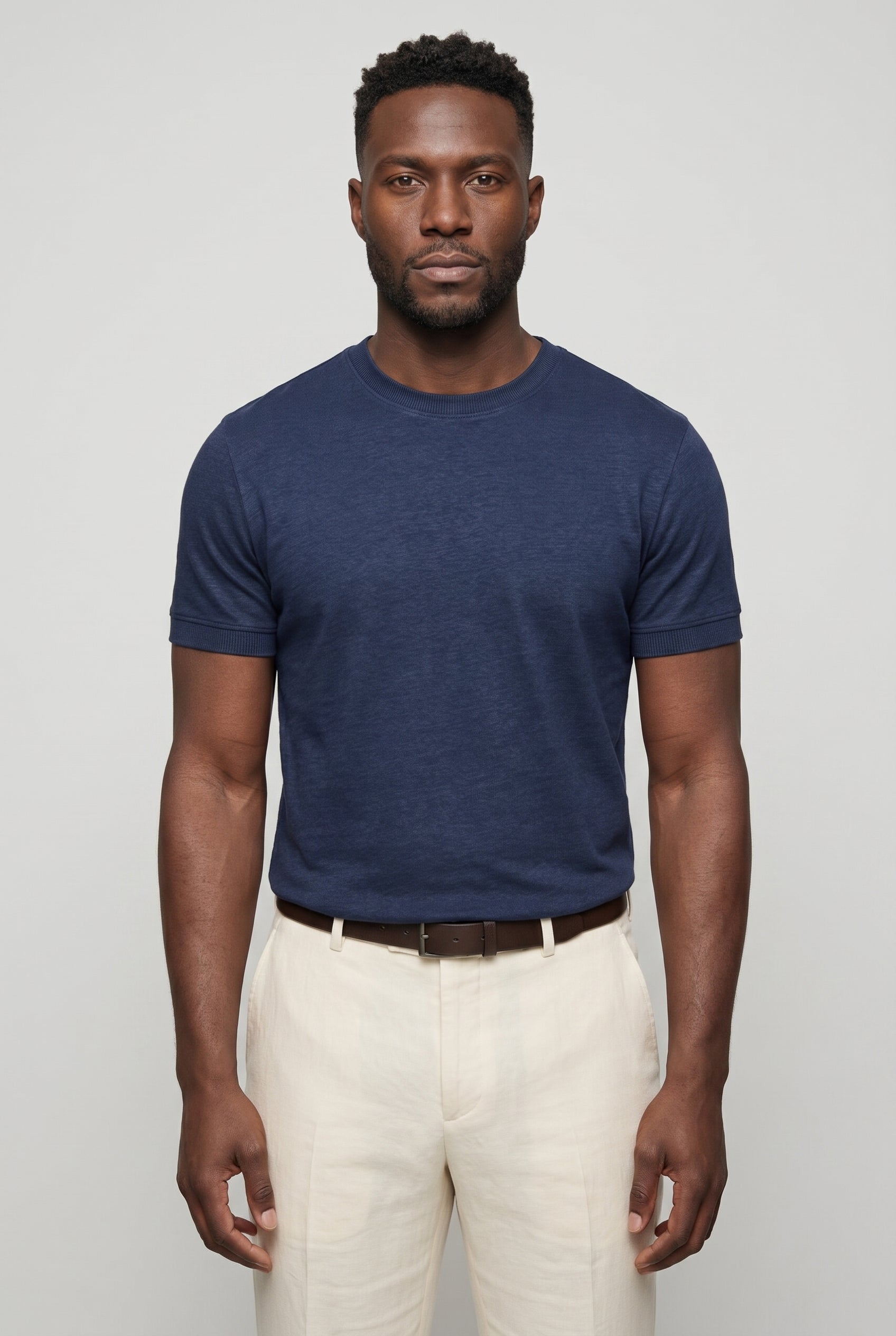 T-Shirt til Mænd - Marineblå - Lin - Slim Fit - frame 1