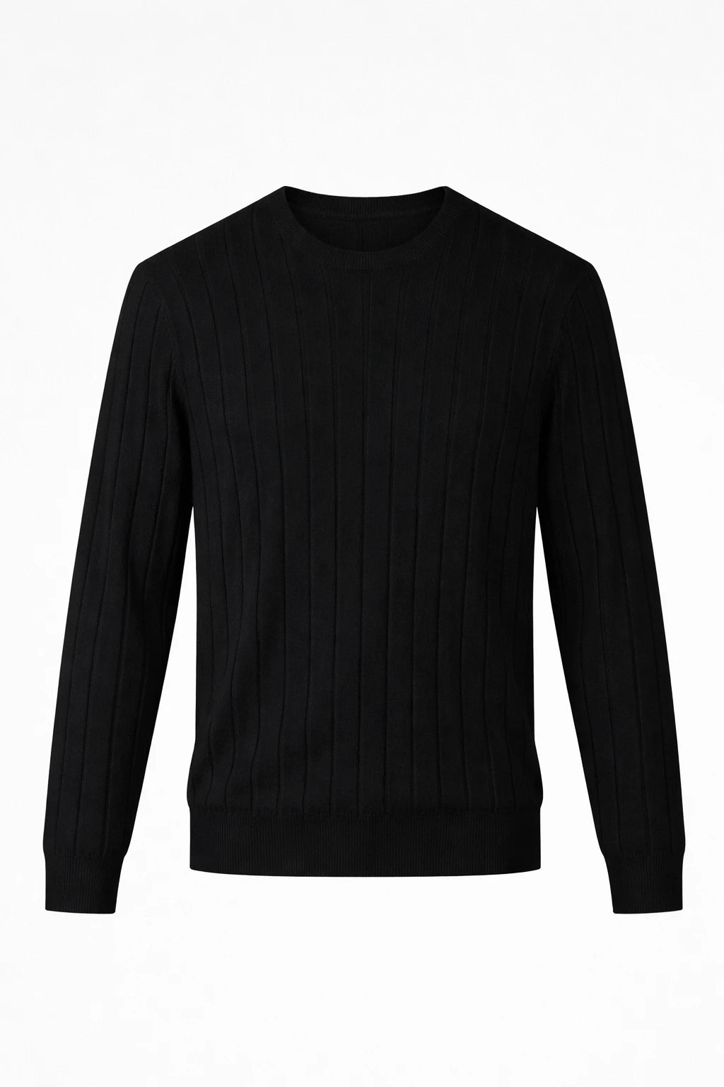 Ribstrikket herresweater med rund hals – Langærmet