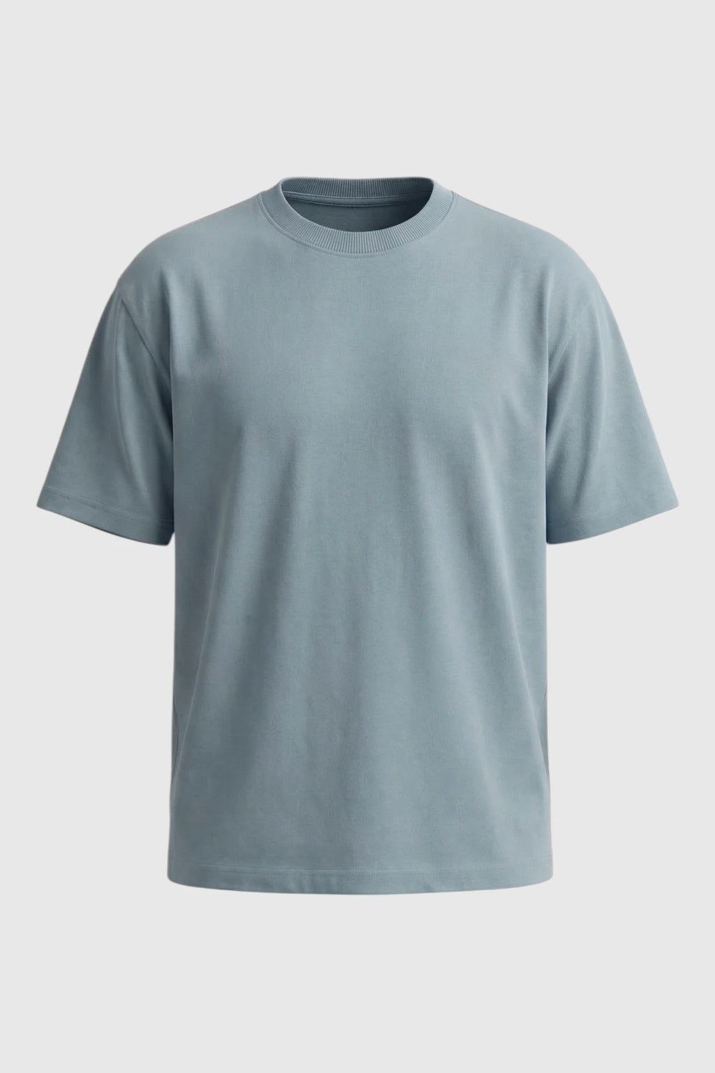 Herre T-shirt i Bomuld – Åndbar Kortærmet Rund Hals – Tågeblå