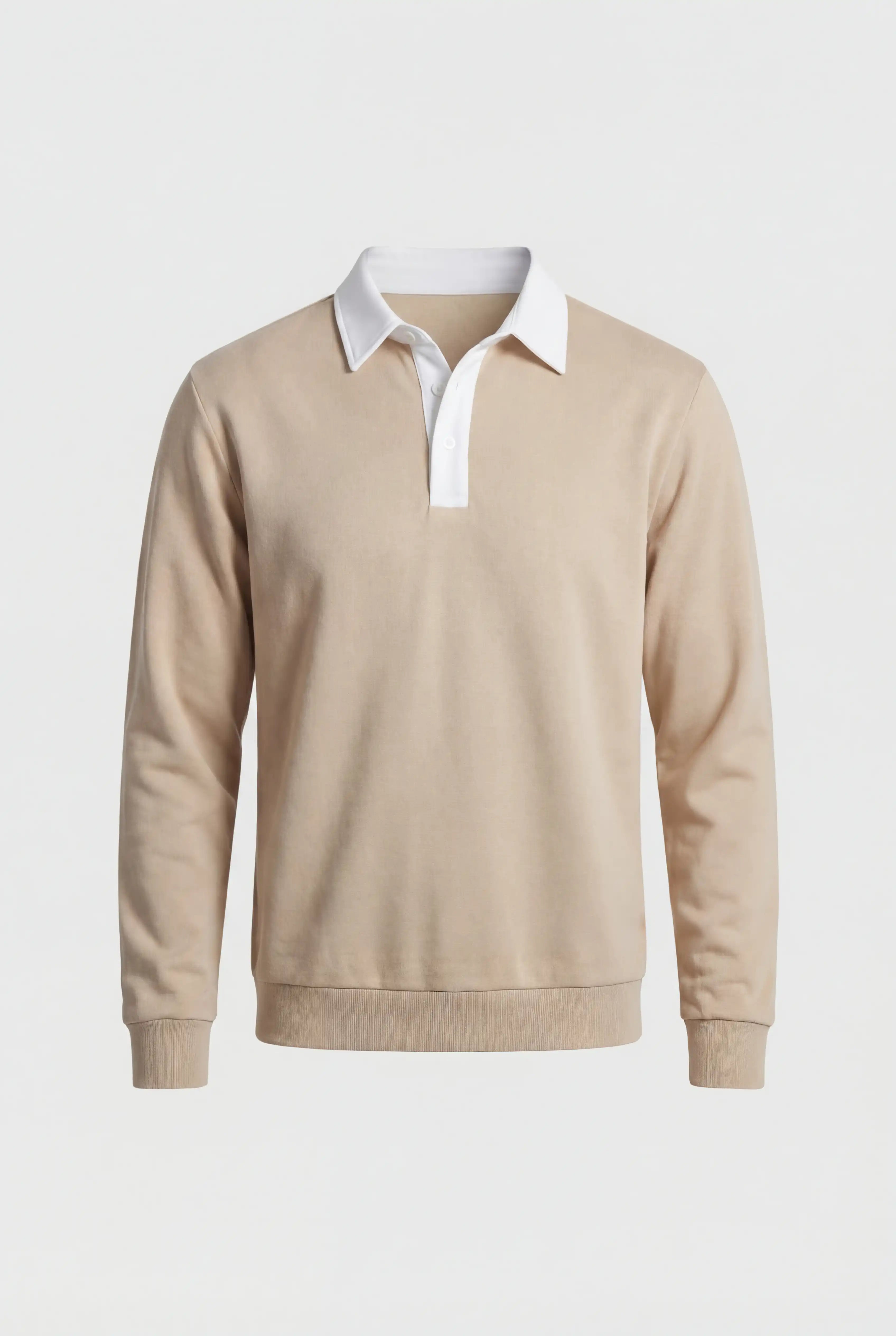 Herre Sweatshirt med Kontrastkrave og Polokrave – Beige