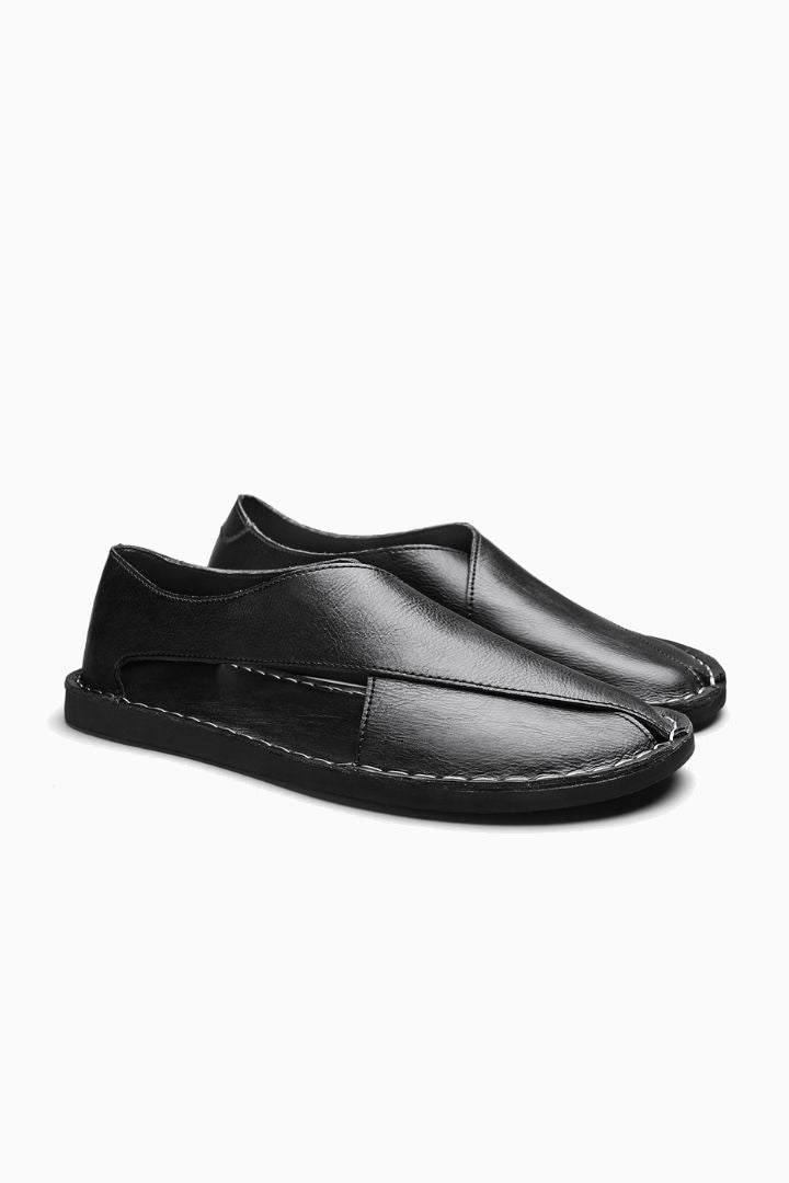 Herresandaler i Sort Læder - Åben Side Design til Sommer