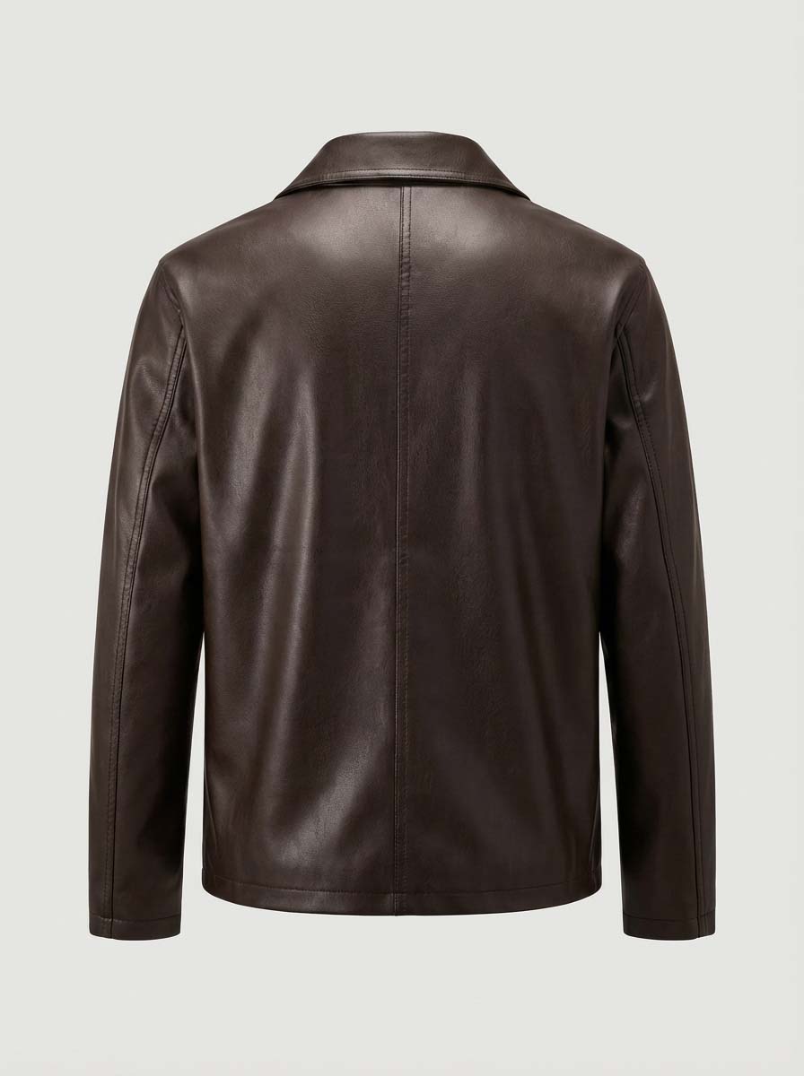 Herrejakke med læderlook og lynlåslukning – Mørkebrun