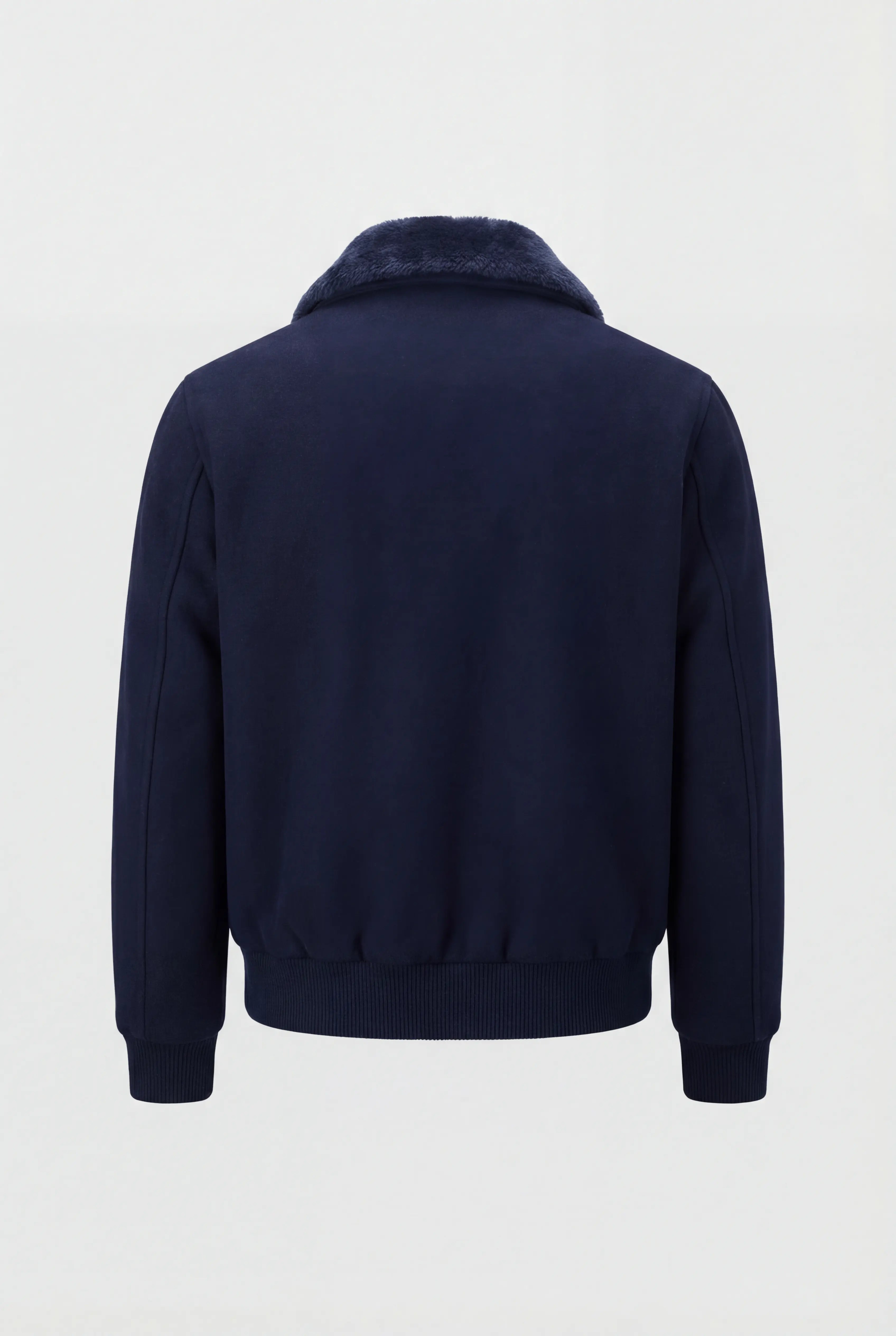 Kort herrejakke med pelsforet krave – lynlåslukning – mørk navy