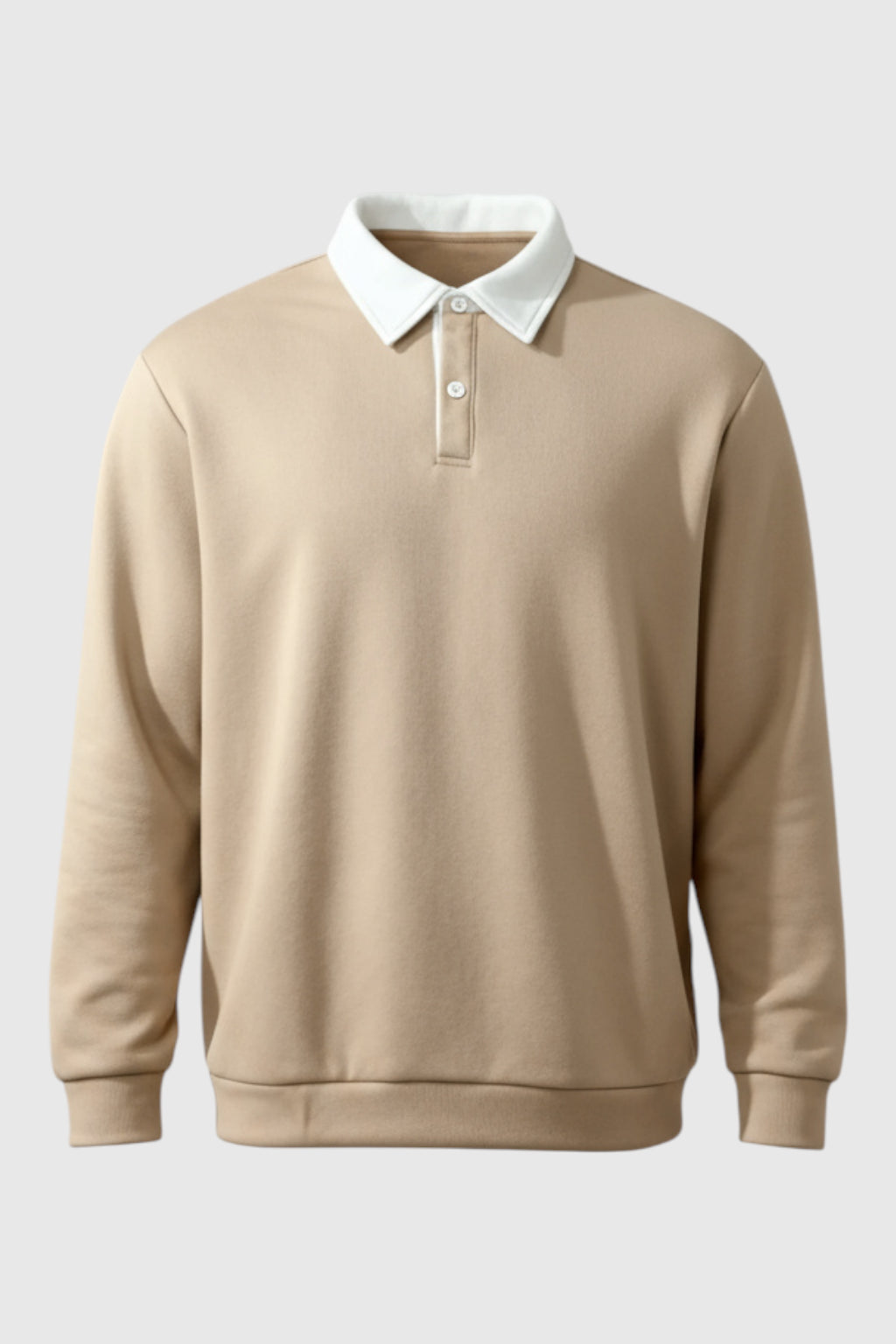 Herre Sweatshirt med Kontrastkrave og Polokrave – Beige