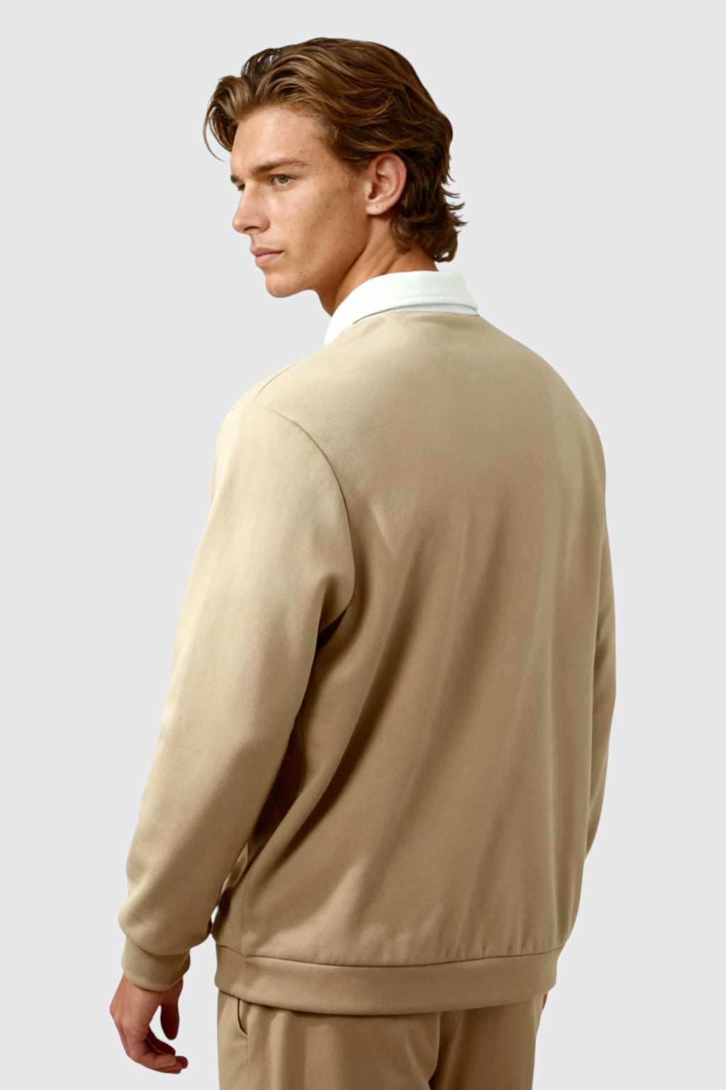 Herre Sweatshirt med Kontrastkrave og Polokrave – Beige