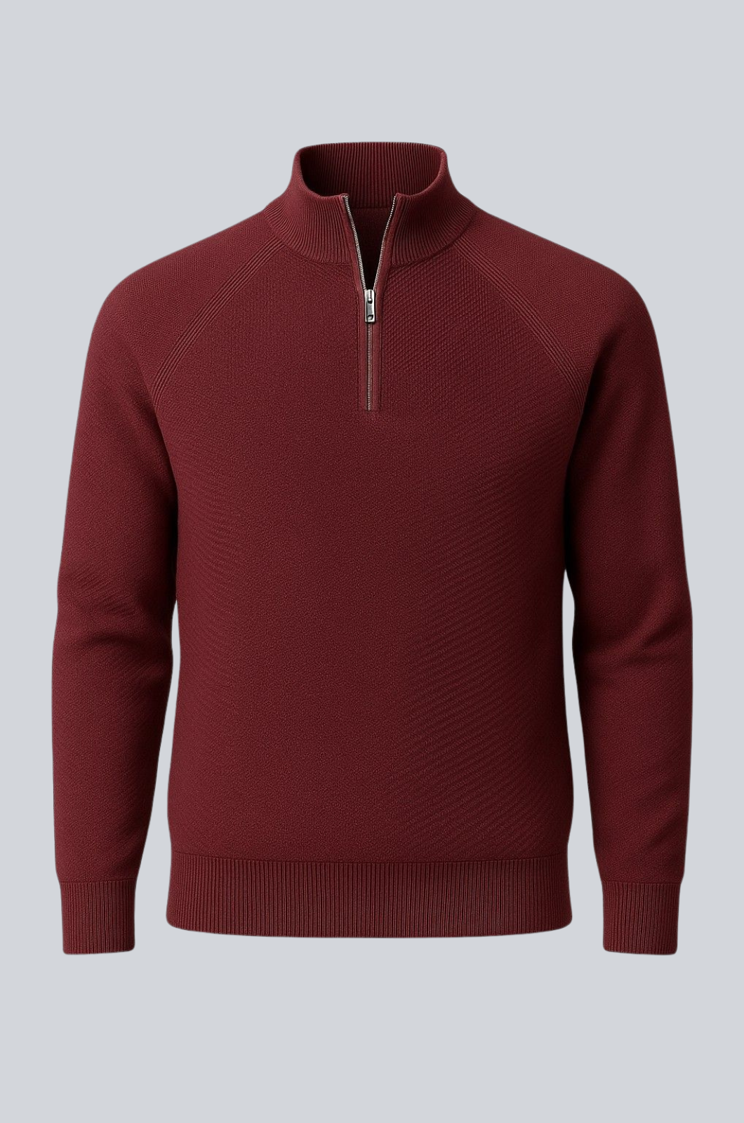 Herre Half-Zip Striktrøje med Ståkrave – Bourgogne - - Striktrøje - Valmont Wear