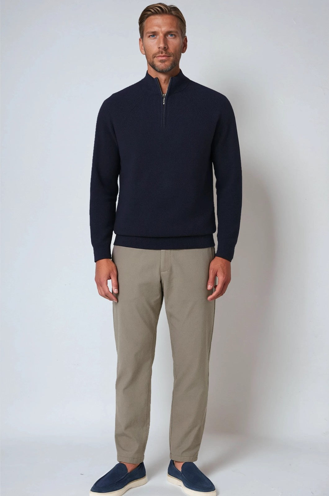 Herre Half-Zip Striktrøje med Ståkrave – Kongeblå - - Striktrøje - Valmont Wear